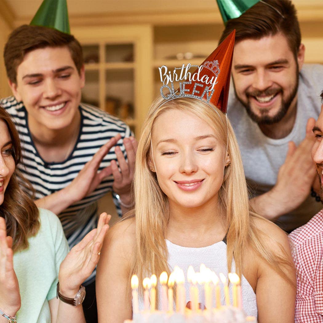 Silver Rhinestone Birthday Crown for Girls & Women - Princess Tiara Headband for Birthday Parties, Bridal Showers & Special Occasions | Happy Birthday Hair Accessories
