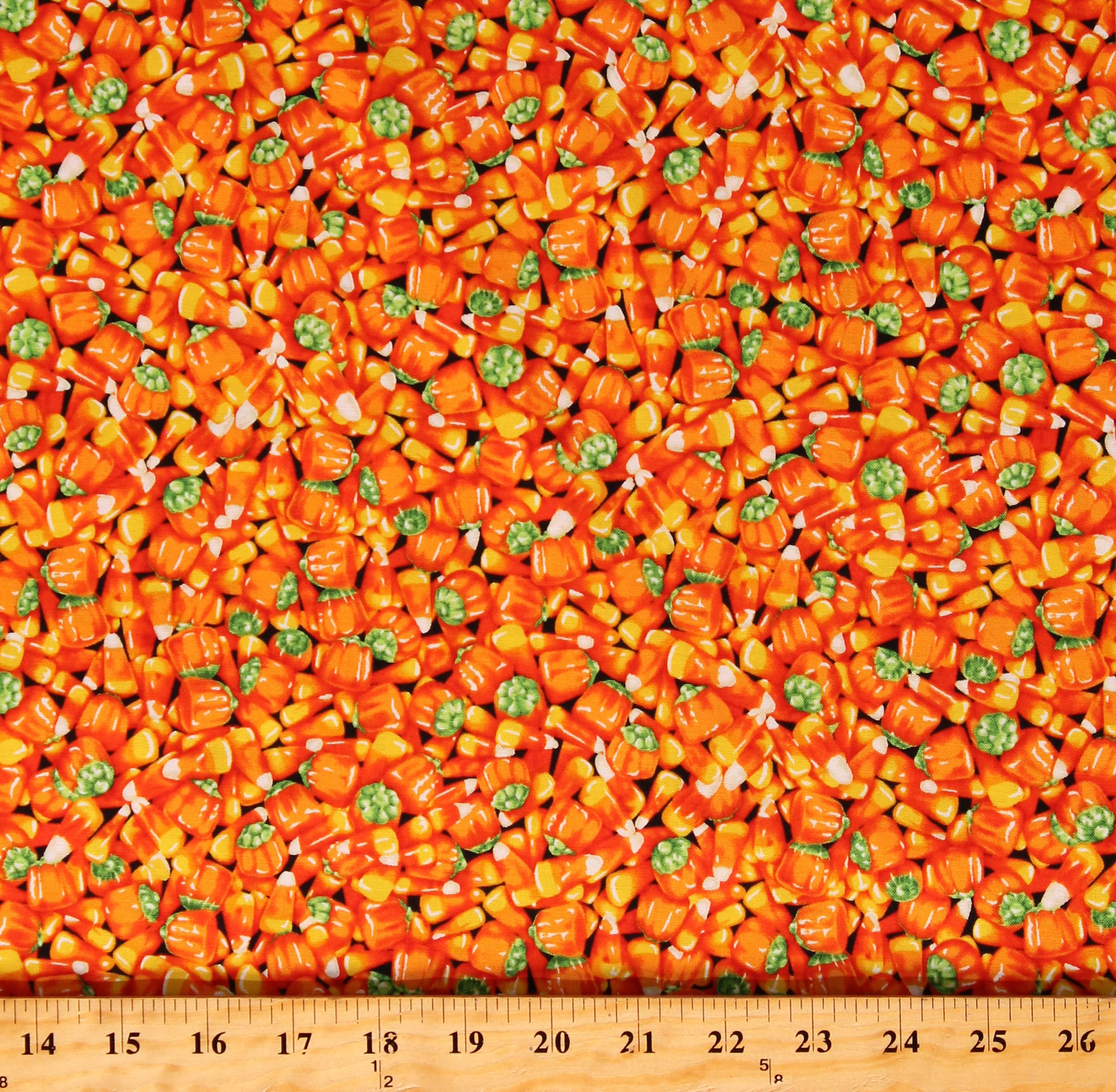 Fields Cotton Candy Corn Pumpkins Halloween Fabric - Spooky Orange Cotton Candy Corn Print by The Yard (D506.68) | Perfect for Halloween Decorations, Costume Accessories & DIY Craft Projects