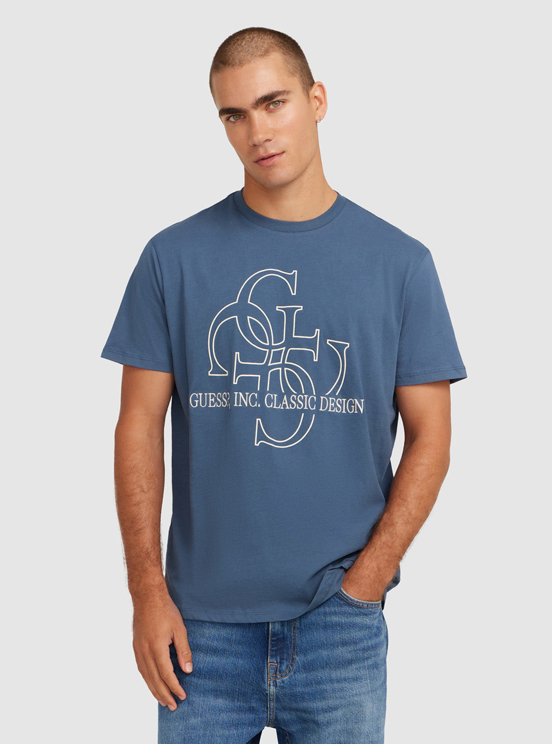 Blue Short Sleeve Logo T-Shirt for Men - Casual Cotton Tee with Printed Design - Perfect for Everyday Wear, Street Style & Summer Outfits