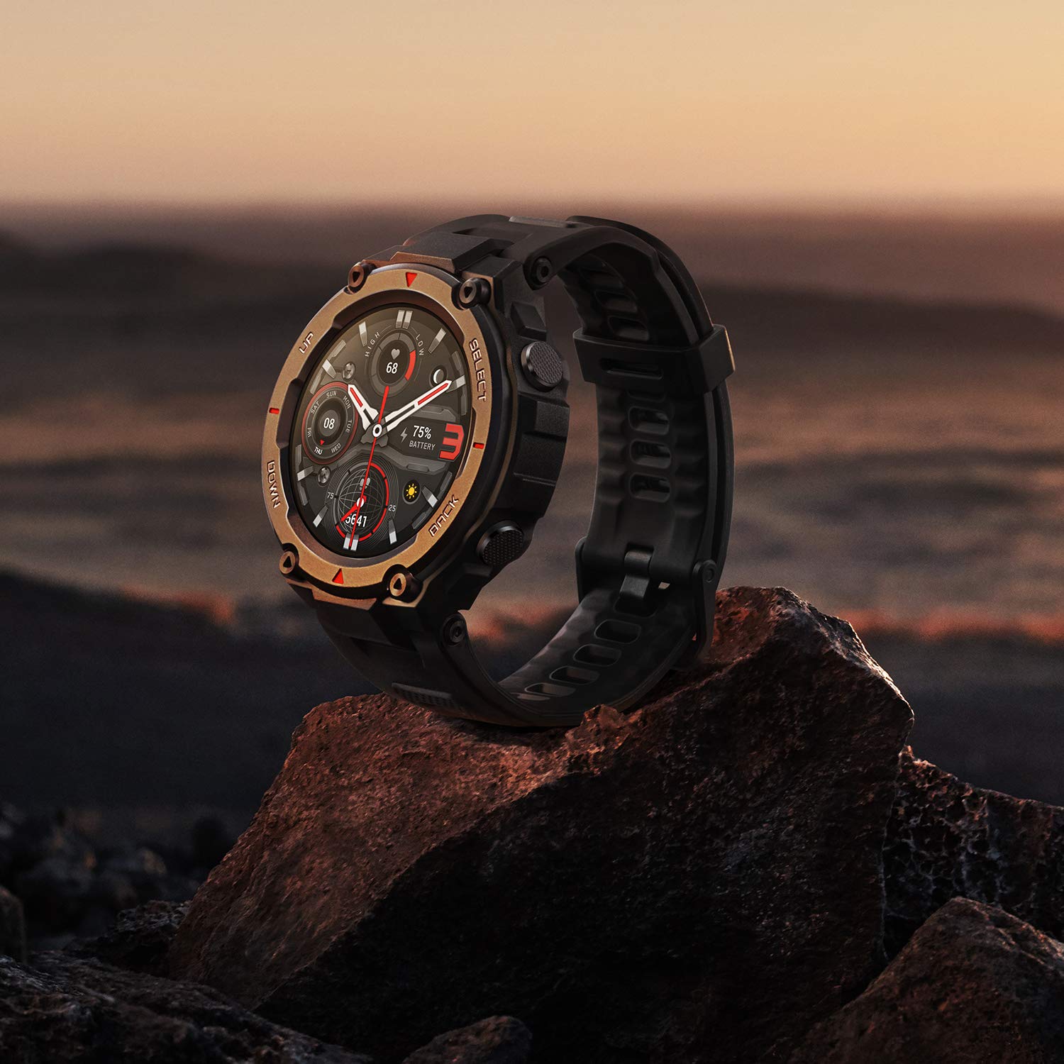 Amazfit T-Rex Pro Rugged Smartwatch for Men - Military-Grade GPS Fitness Tracker with 100+ Sports Modes, 10ATM Waterproof, 18-Day Battery, SpO2 Monitor (Black) - Ideal for Outdoor Adventures, Hiking, Running & Daily Fitness Tracking