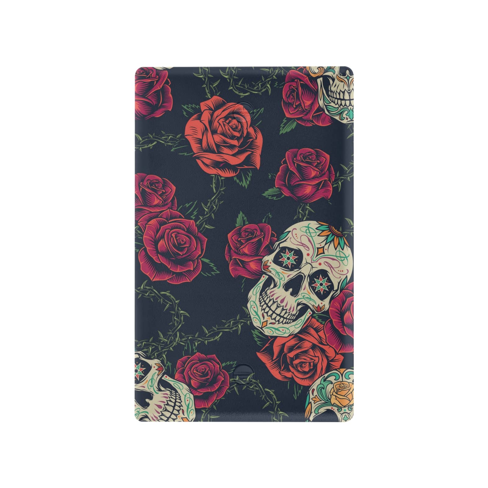 Decorative Roses Sugar Skulls Single Gang Blank Switch Plate Cover - Light Switch Outlet Wall Plate for Home, Office, Bedroom, and Living Room Decor