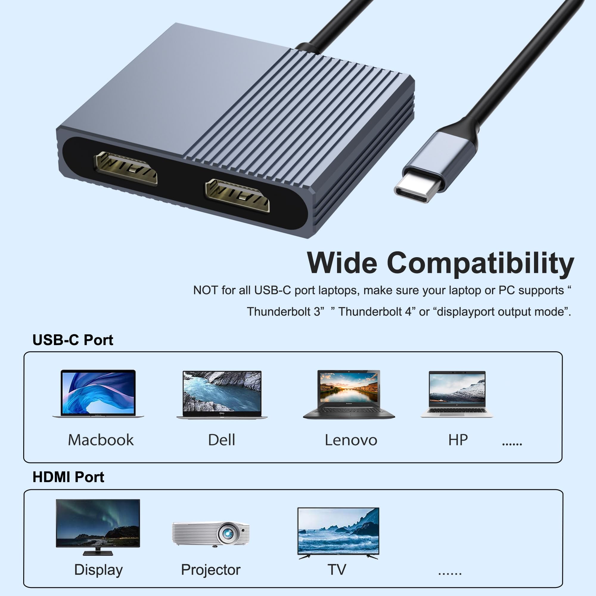Dual Monitor USB C Docking Station for Dell HP Lenovo Mac - 2 HDMI 4K USB 3.0 PD Laptop Adapter - Perfect for Home Office & Multi-Screen Workstations