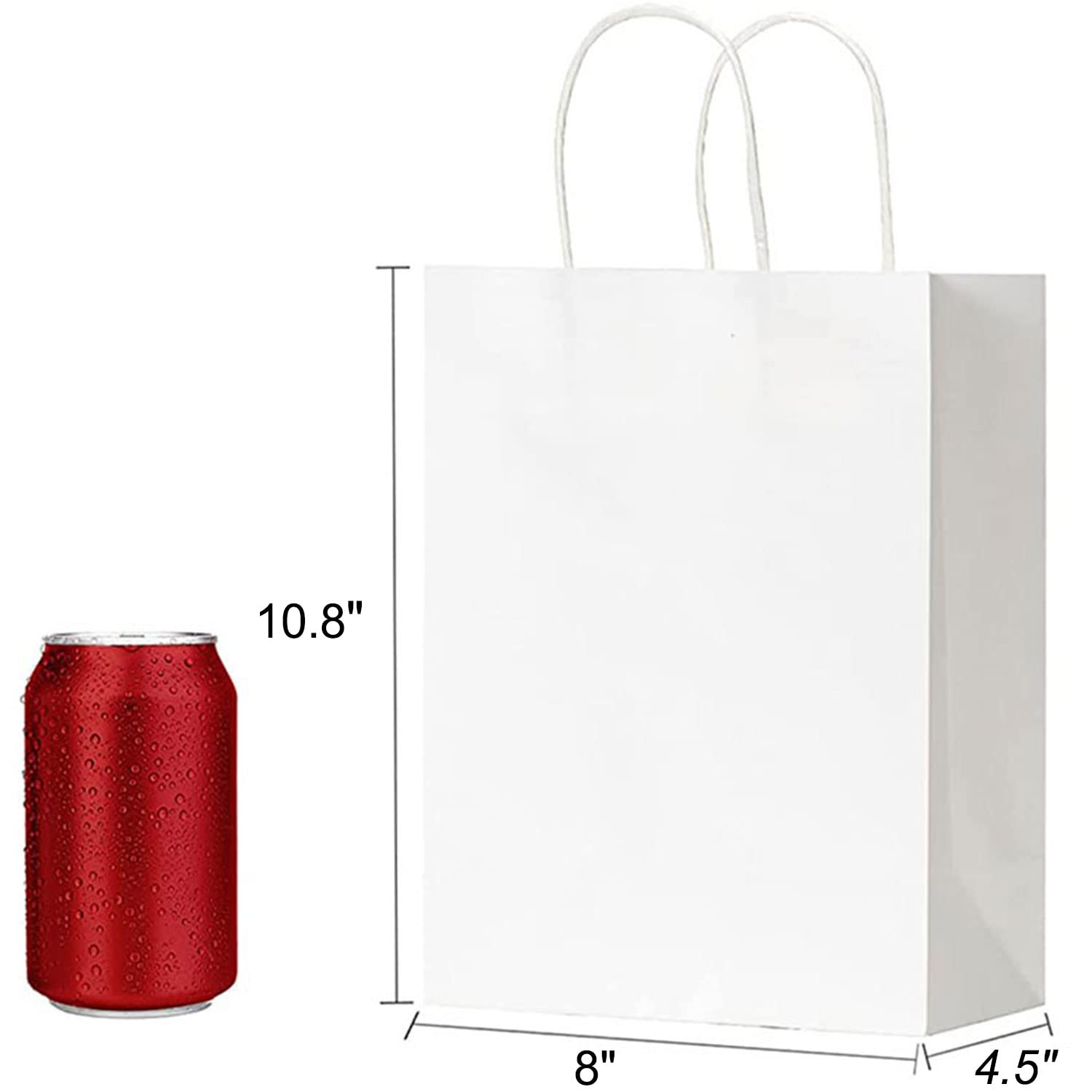 RACETOP 100Pcs White Paper Gift Bags with Handles 8