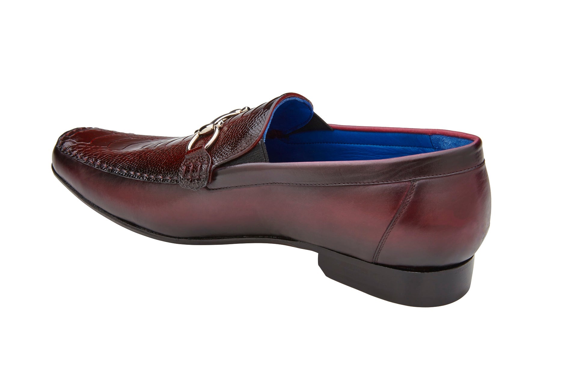 Belvedere Bruno Genuine Ostrich Leg & Italian Calfskin Loafers - Dark Burgundy Dress Shoes (Style 1026) | Premium Men's Business Casual Footwear for Office, Weddings & Formal Events