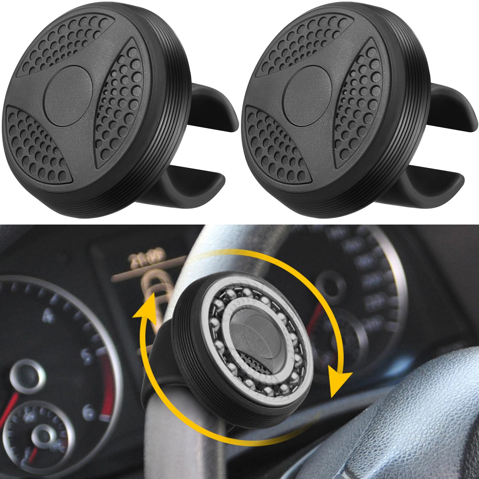 2-Piece Steering Wheel Spinner Knob - 360° Rotation Suicide Knob for Cars, Trucks, Tractors, Boats & Golf Carts | Easy One-Hand Steering Accessory for Off-Road, Farm & Marine Use