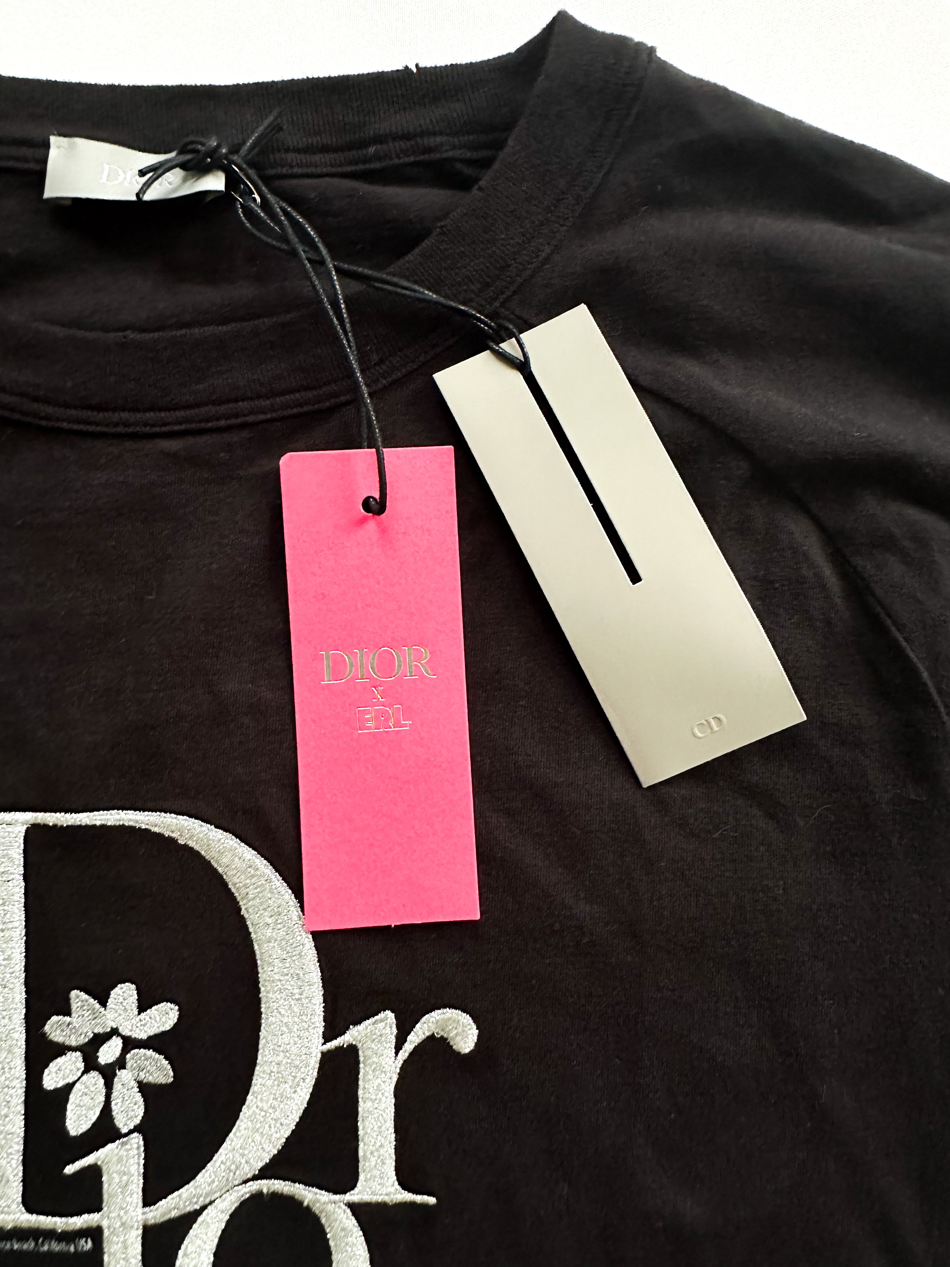Dior ERL Black Embroidered Logo Cotton T-Shirt for Men - Streetwear Fashion & Casual Wear