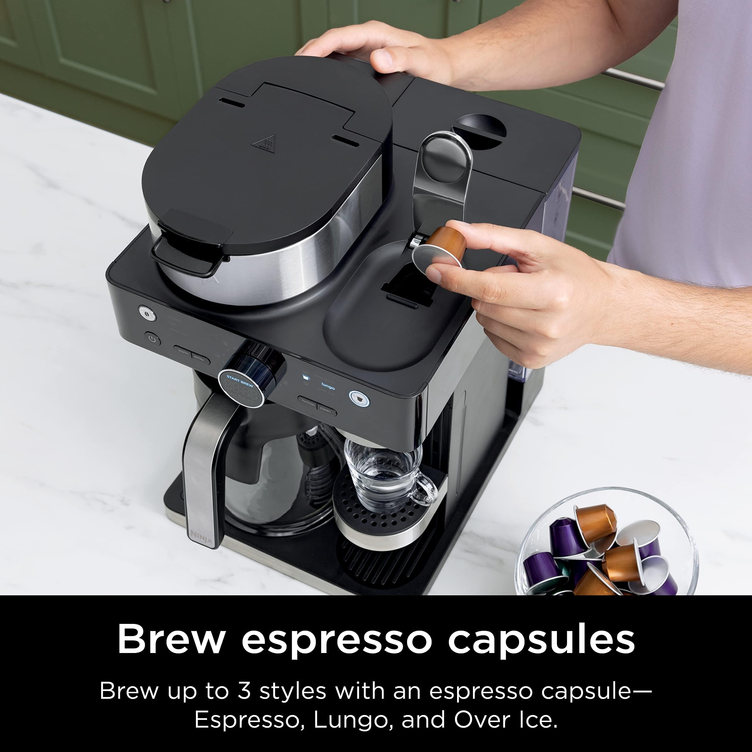 Ninja CFN601 Espresso & Coffee Maker with Built-in Frother - 3 Brew Styles, Single-Serve & Nespresso Capsule Compatible - Perfect for Espresso, Cappuccino & Latte at Home or Office (Black)