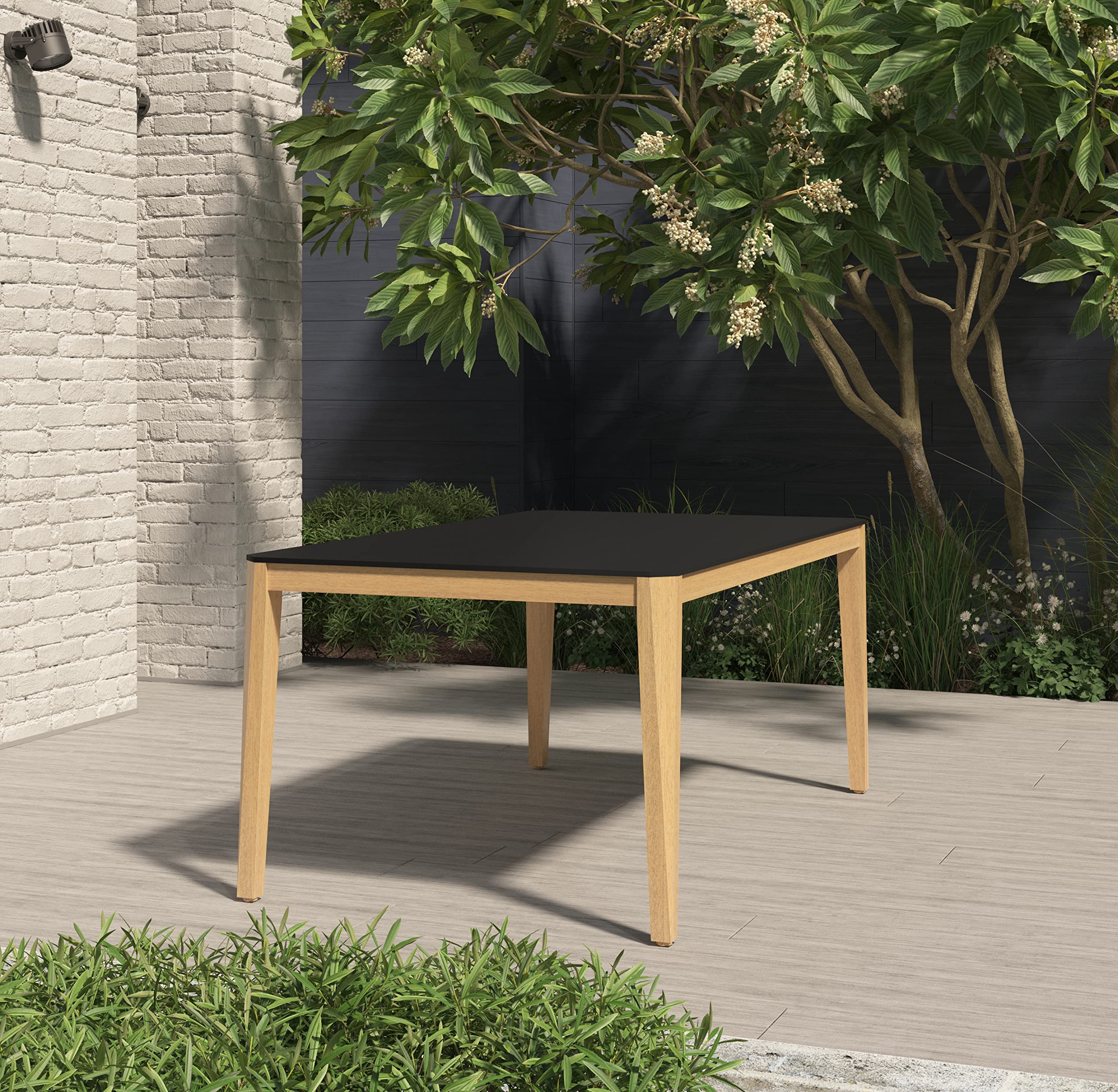 Urban Elements Eugène 7-Piece Outdoor Dining Set - FSC Certified Eucalyptus Wood Patio Furniture with Teak Finish - Black Rectangular Table & Side Chairs for Backyard, Garden, Poolside or Terrace Dining