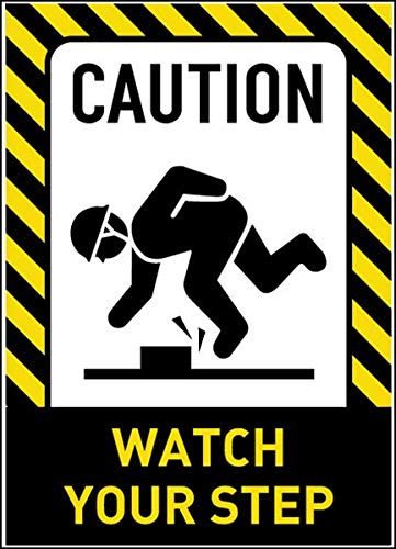 Safety & Warning Vinyl Stickers Bundle - 4 Pack Caution Watch Your Step Signs (10