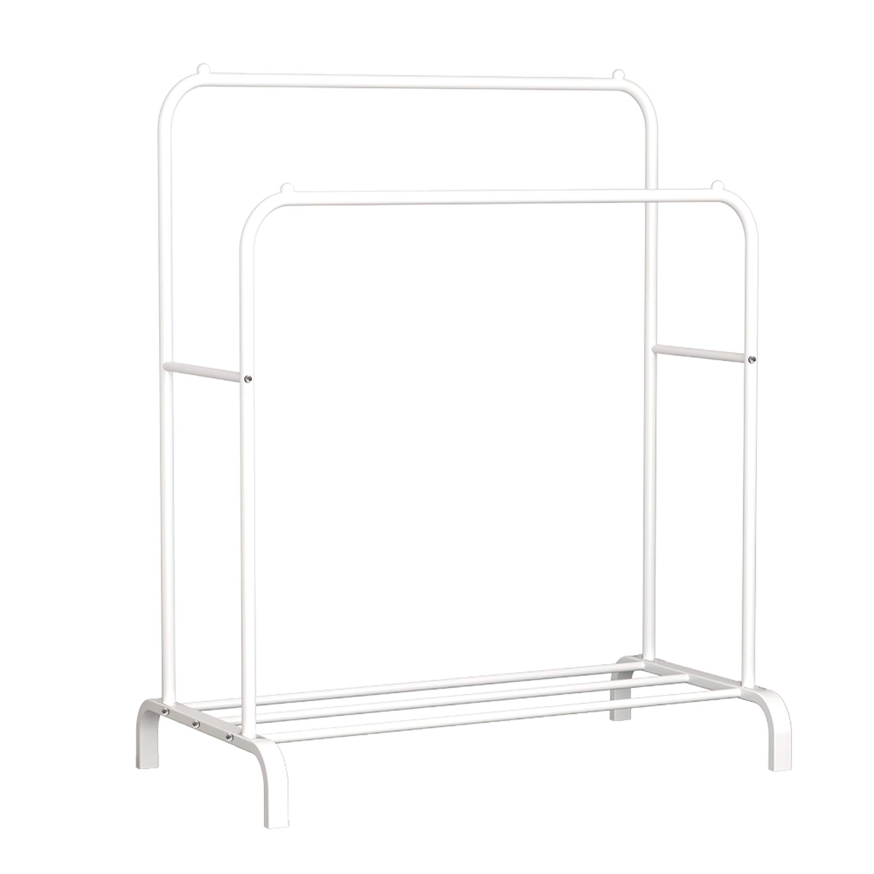 Heavy Duty Metal Clothes Rack with 2 Top Rods & Lower Storage - YAYI Garment Rail for Bedroom, Closet & Laundry Room Organization (White)