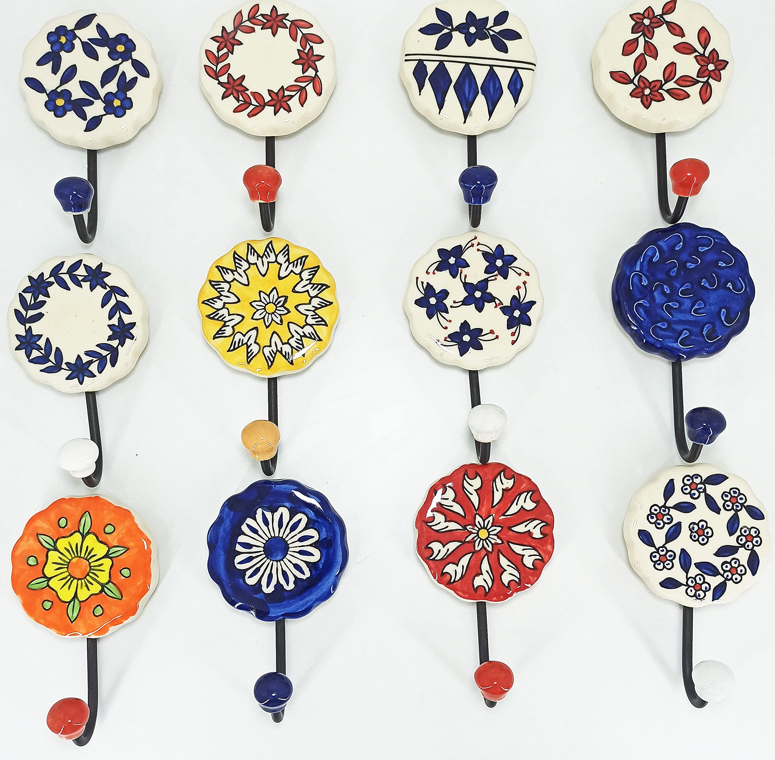 Handpainted Decorative Ceramic Hooks - Colorful Wall Hooks for Kitchen, Bathroom, Coat & Towel Hanging (Set of 3, Mixed Colors) - Perfect for Home Organization & Stylish Decor