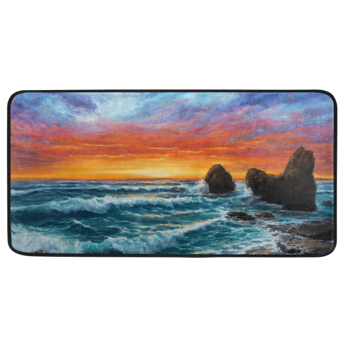 Non-Slip Cushioned Kitchen Rug - 39x20 Inch Polyester Anti-Fatigue Floor Mat with Beautiful Sea Sunset Design, Washable for Kitchen, Bathroom & Bedroom - Perfect for Cooking, Relaxing & Home Decor