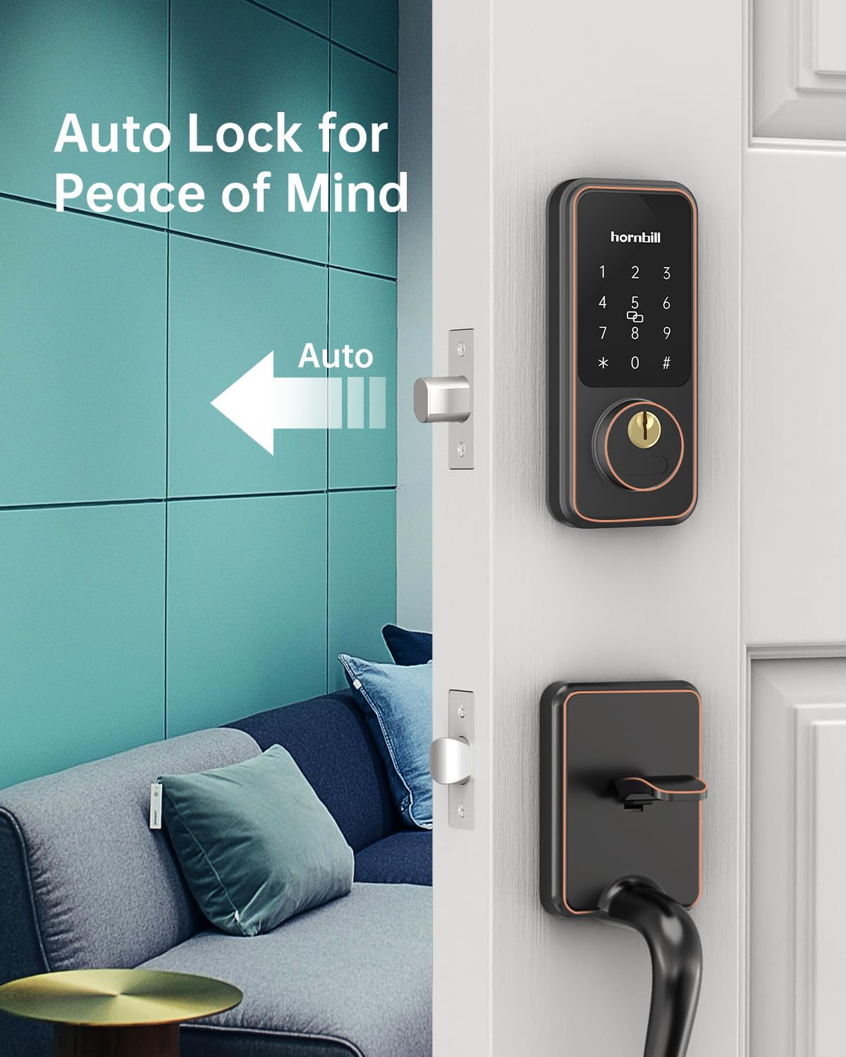 Keyless Entry Door Lock Set - Hornbill Smart Deadbolt with Handle, Bluetooth/APP Control, Auto Lock, Keyfobs & Keys, Oil Rubbed Bronze - Secure Front Door for Homes & Apartments