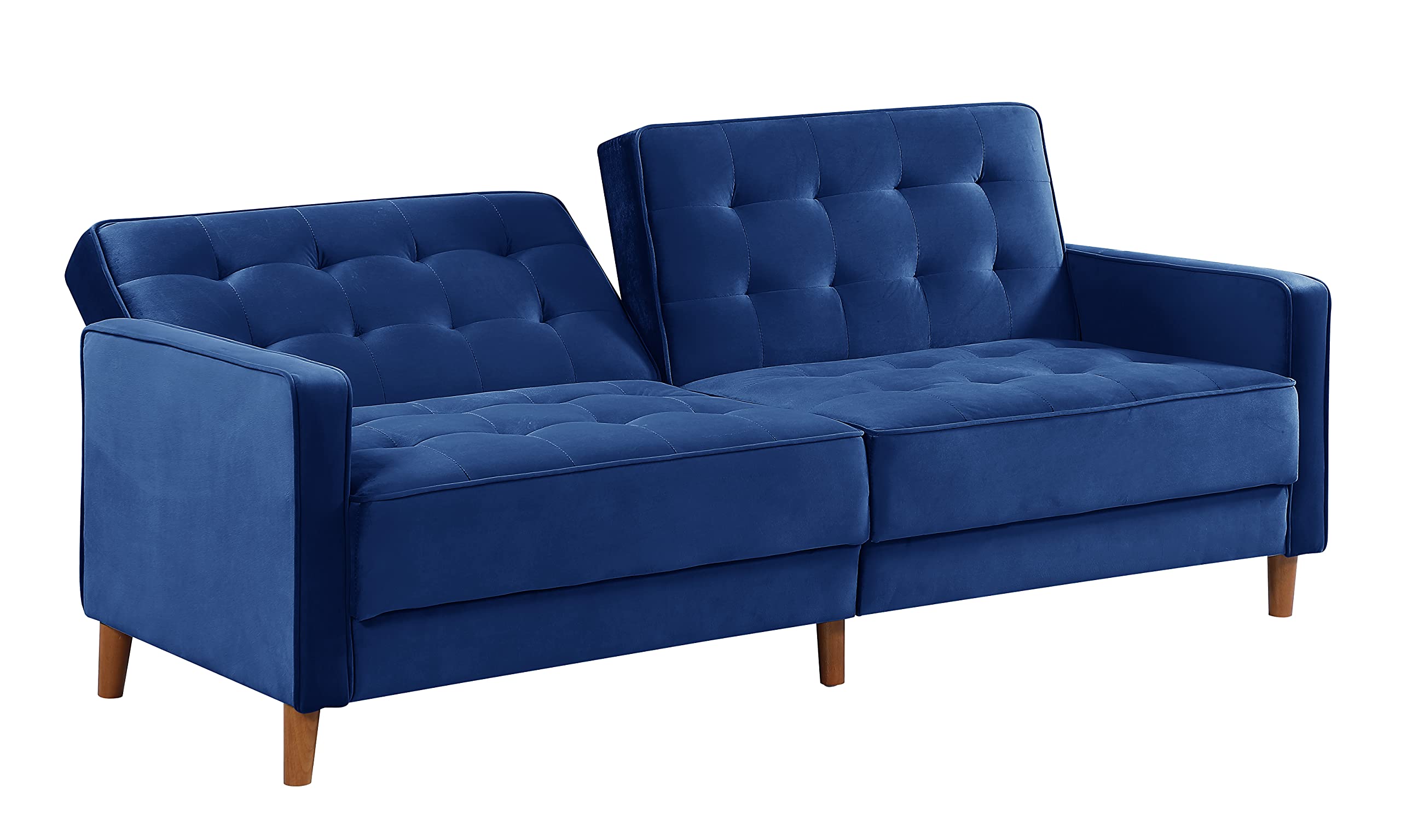 Velvet Sofa Bed - Convertible Mid Century Modern Loveseat with Reclining Function & Square Arms | Blue Upholstered Sleeper Sofa for Small Spaces | Perfect for Living Rooms, Guest Rooms & Studio Apartments