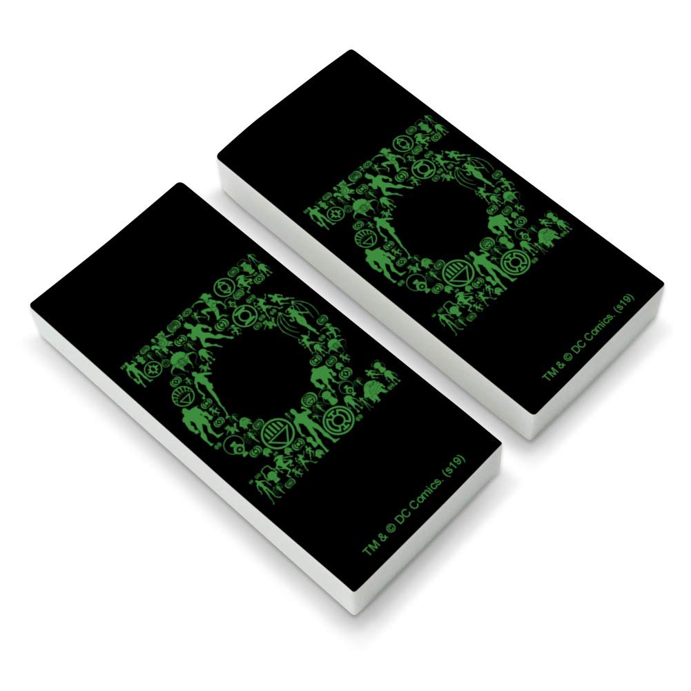 Green Lantern Logo Erasers - Set of 2 Superhero-Themed Pencil Erasers for School, Office & Comic Book Collectors - Perfect for DC Fans, Back to School Supplies & Gift Ideas