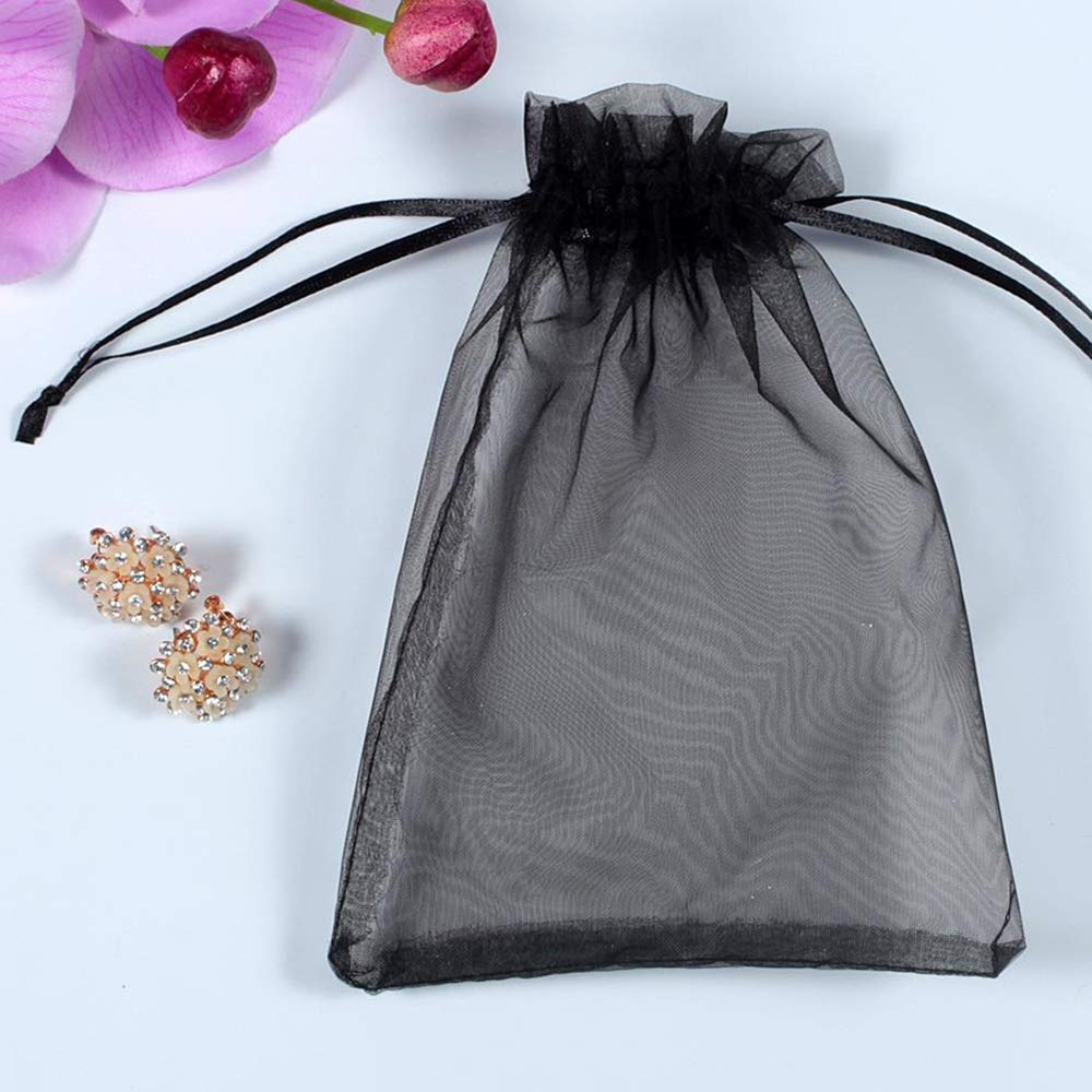 Stratalife 100PCS Black 5x7 Organza Drawstring Bags - Wedding Favor Bags, Jewelry Storage, Party Gift Bags | Perfect for Wedding Favors, Bridal Shower Gifts, Jewelry Packaging & Small Item Organization