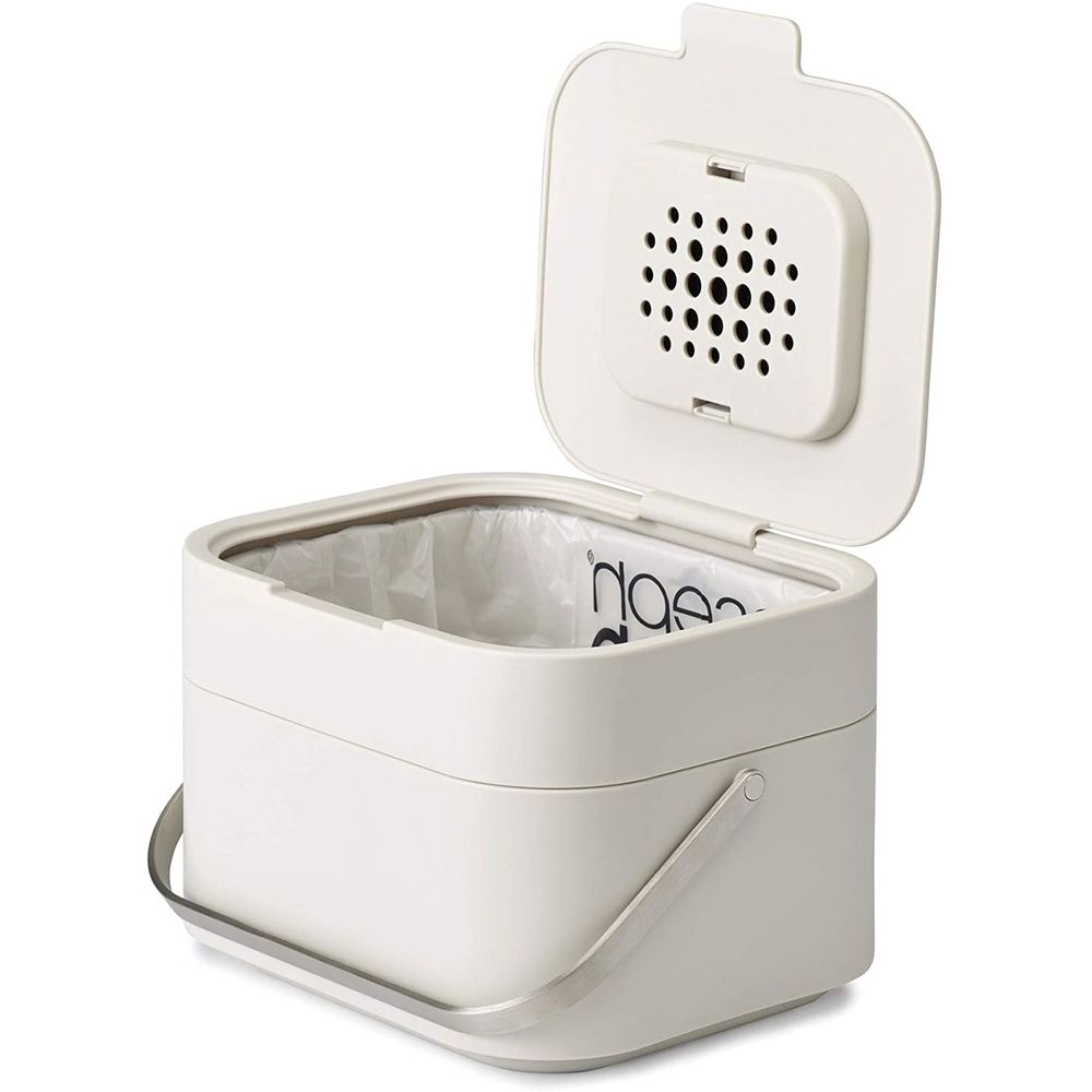 Joseph Joseph Stack 4L Kitchen Compost Bin - White | Odor-Free Food Waste Container for Eco-Friendly Composting | Perfect for Countertop, Sink, or Under Cabinet Use