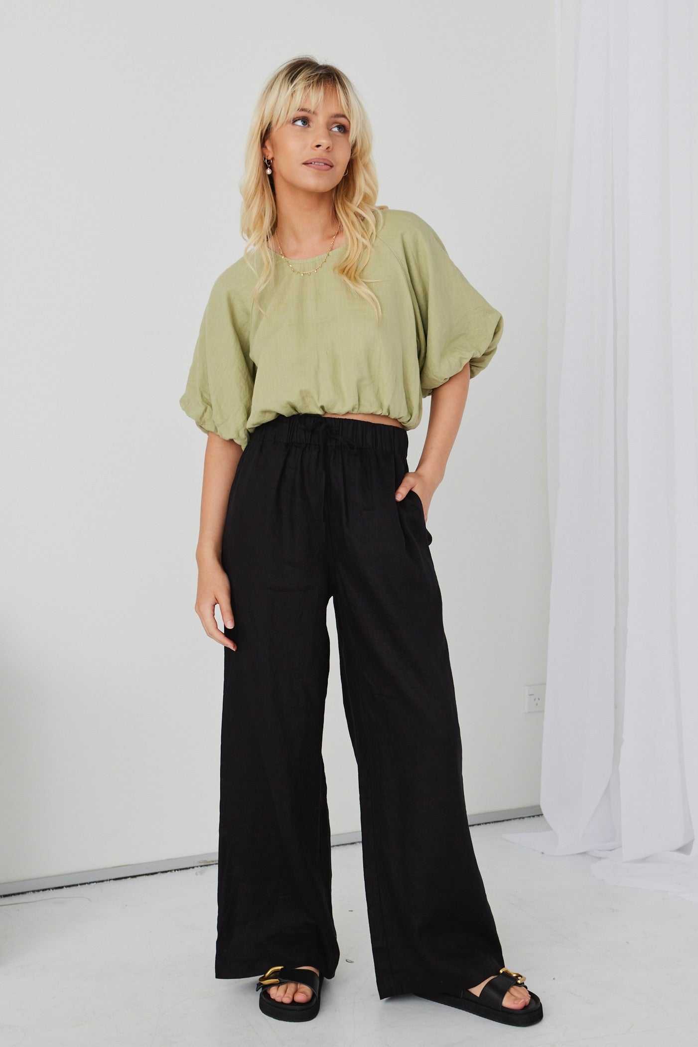 Resort Black Linen Wide Leg Pants with Elastic Waist - Comfortable Summer Beach Pants for Vacation, Travel and Casual Wear