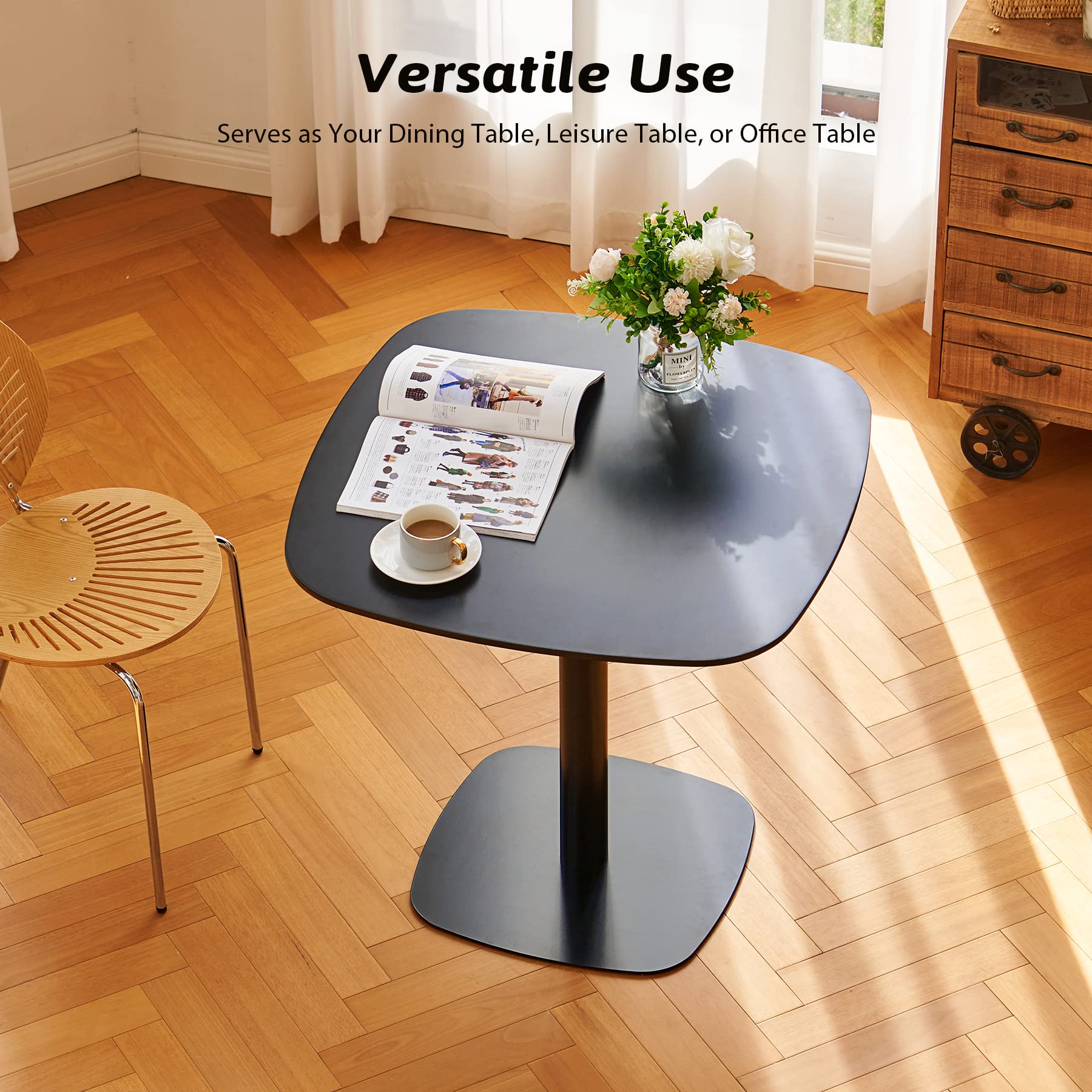 VONLUCE 32 Inch Square Modern Dining Table - MDF Top & Steel Base, Mid Century Tulip Pedestal Table for Kitchen, Living Room, Dining Room - 220lb Capacity, Black - Perfect for Small Spaces & Contemporary Home Decor