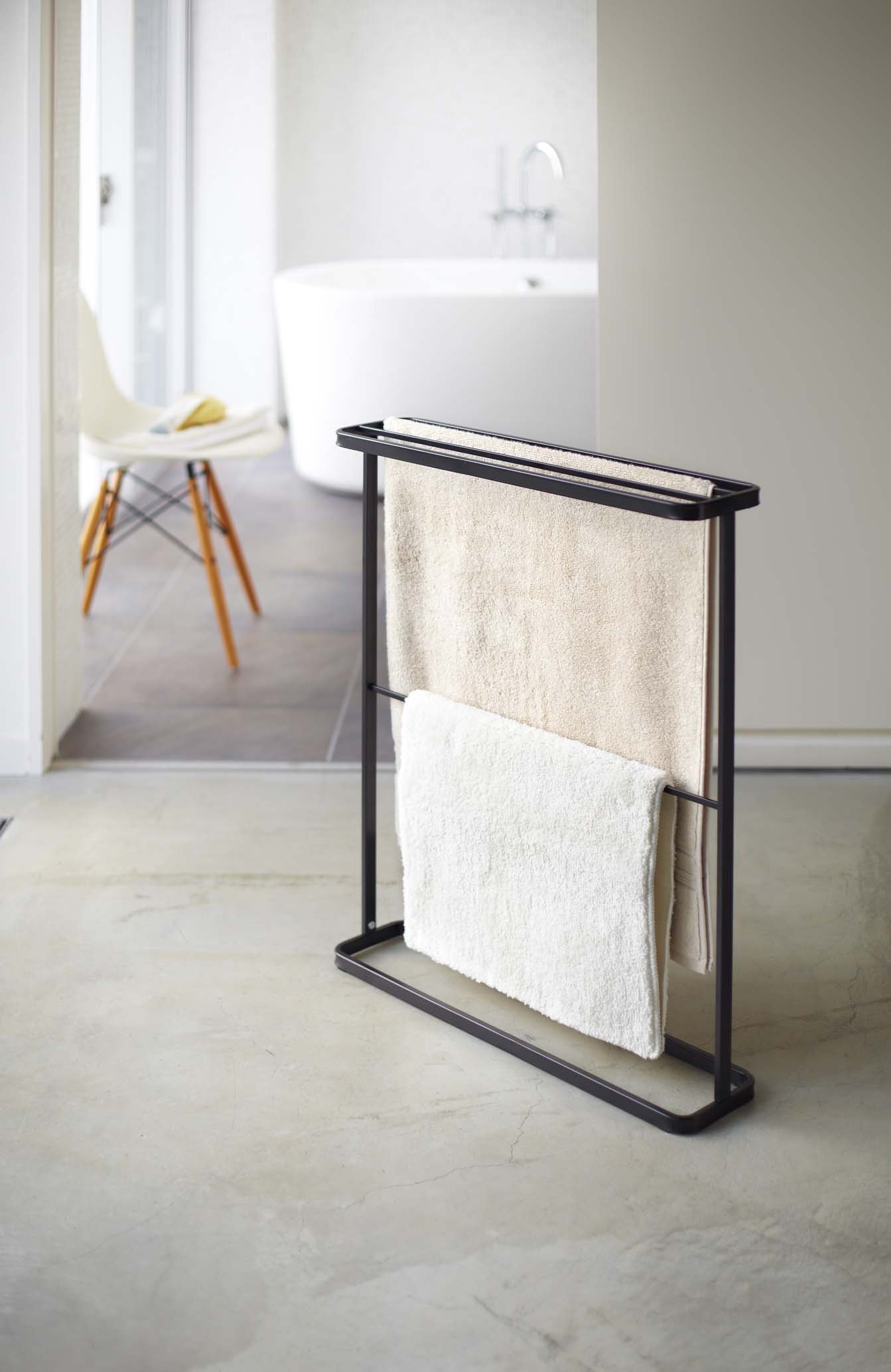 Yamazaki Home Bath Towel Hanger - Stainless Steel Wall Mounted Bathroom Organizer, Drying Rack for Towels & Robes - Space Saving Storage Solution for Small Bathrooms, Laundry Rooms & Spas