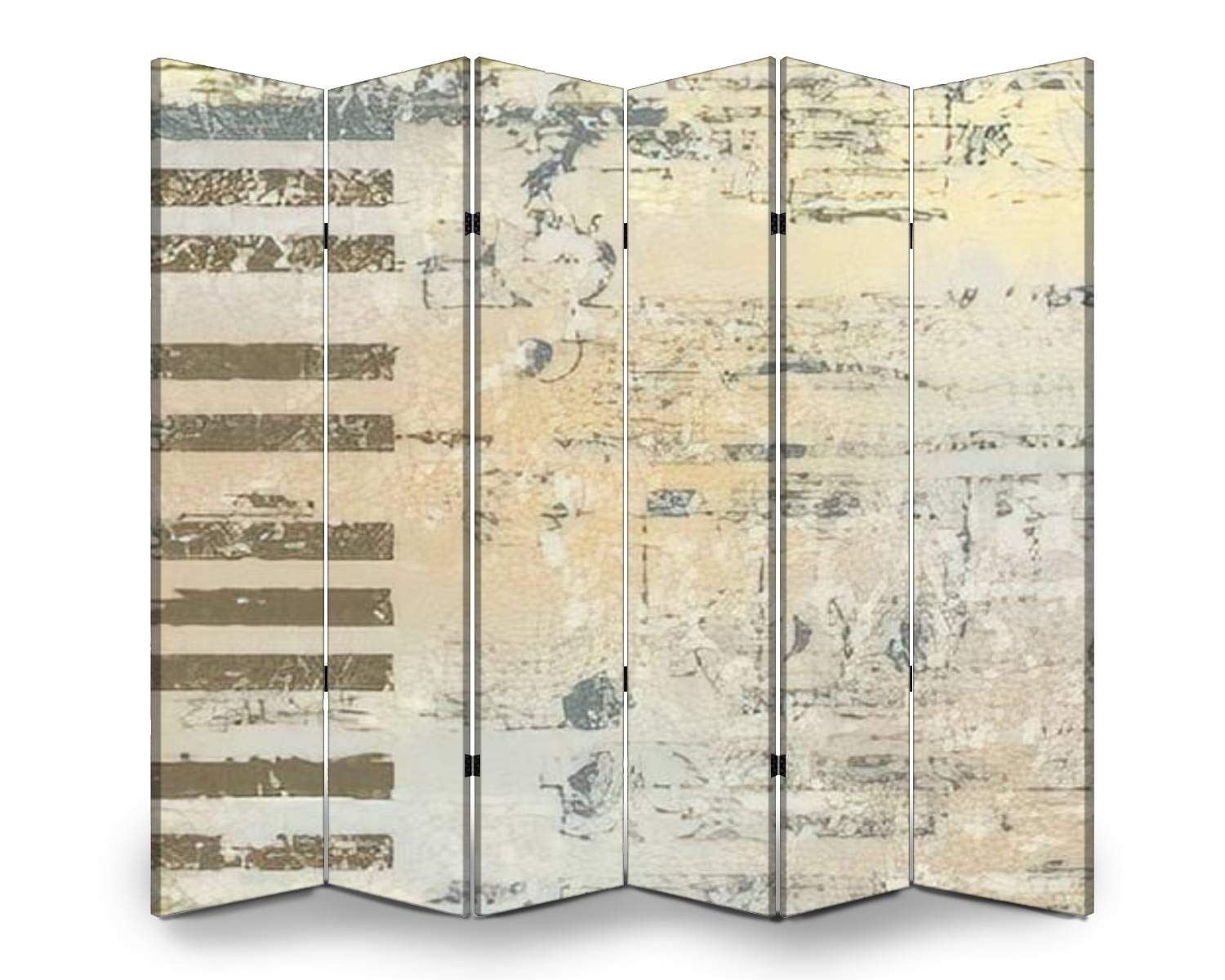 APED DECOR 6-Panel Wooden Room Divider - Abstract Jazz Piano Keys Design on Beige Canvas, Folding Privacy Screen for Home & Office - Dual-Sided Wall Partition with Indoor Display Shelves | Perfect for Living Rooms, Studios, and Event Spaces