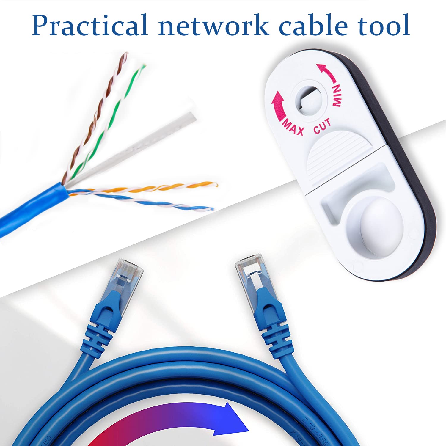 Professional Universal Network Cable Stripper Tool for Cat5e/Cat6/Cat6a/Cat7/Cat8 - Coaxial & UTP/STP/SFTP Wire Stripper & Cutter (White) - Ideal for Network Installations, Telecom Work & DIY Home Wiring Projects