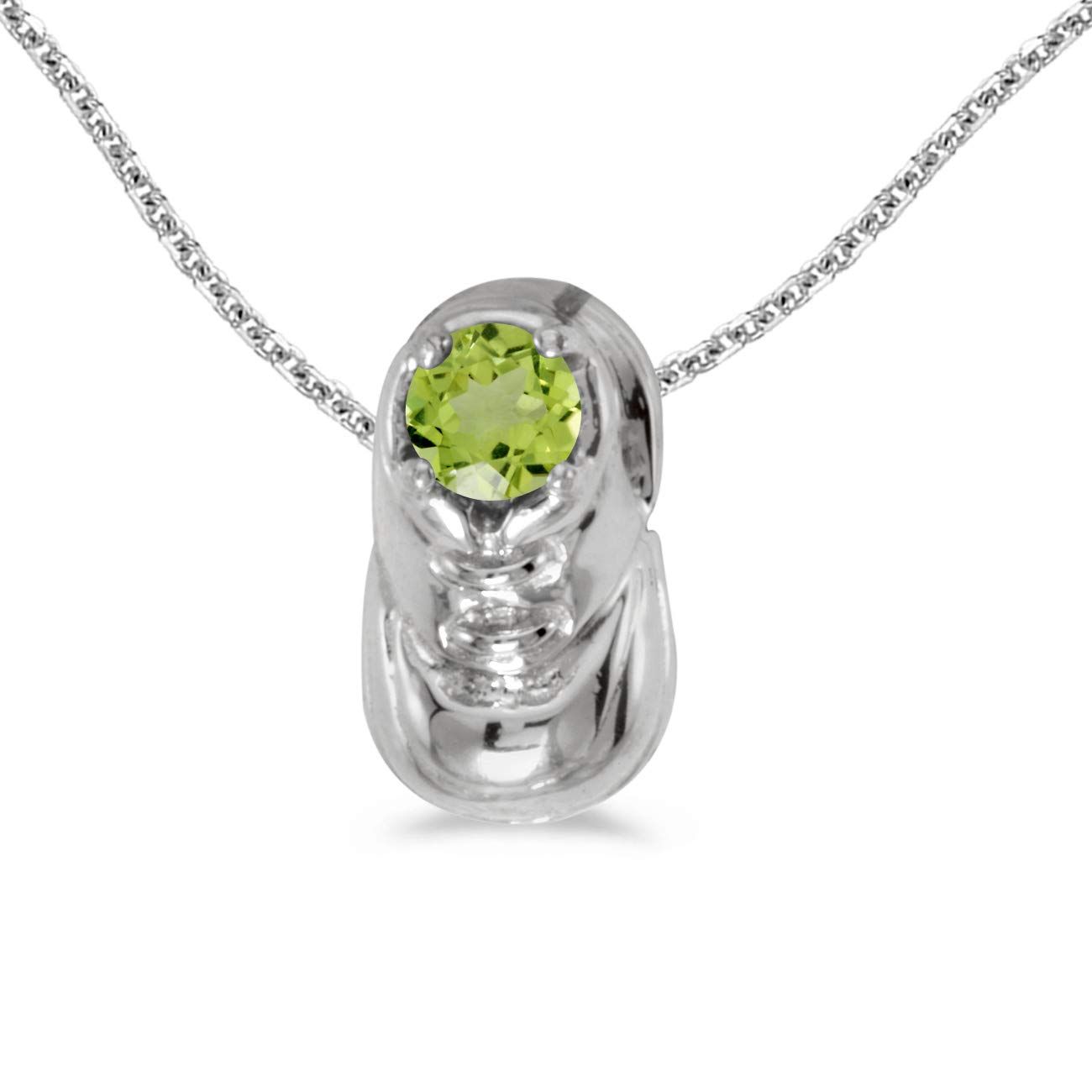 10K White Gold Round Peridot Baby Bootie Pendant Necklace with 18