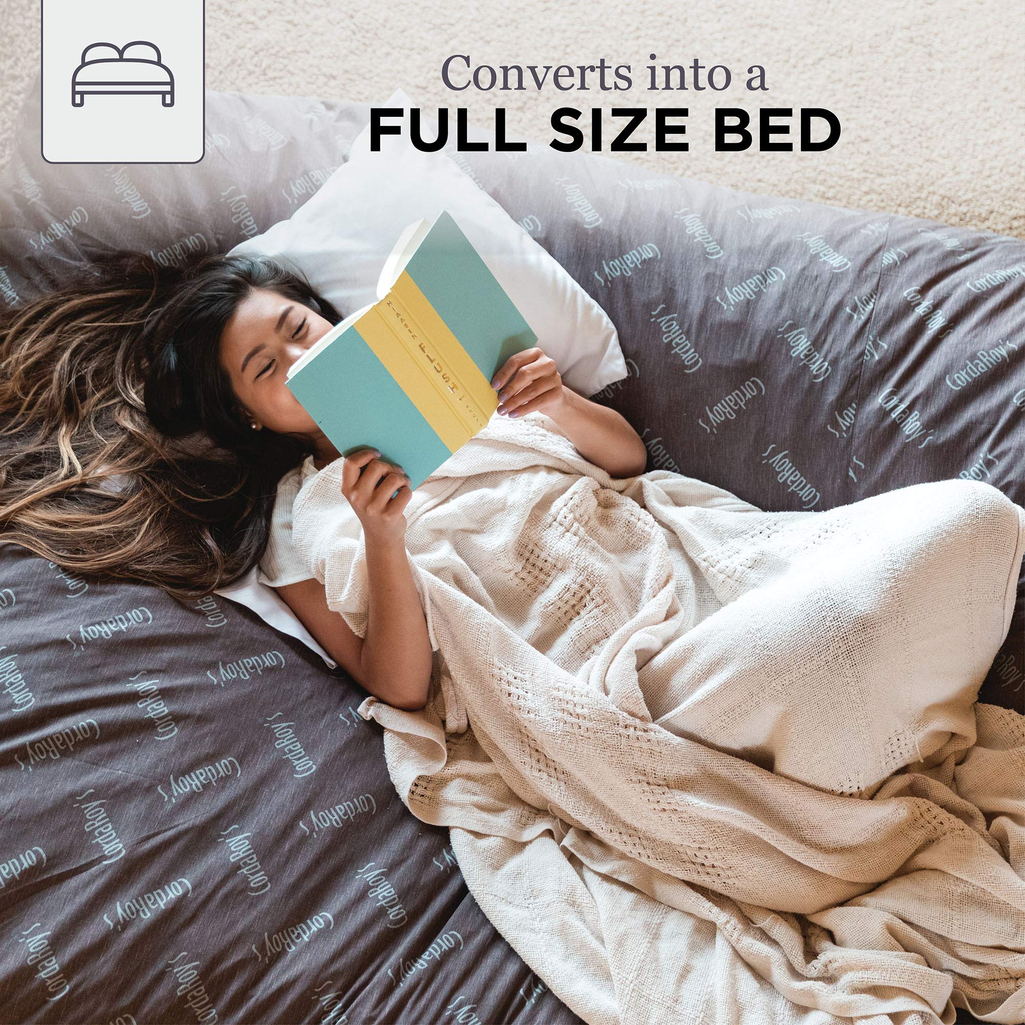 CordaRoy's Convertible Chenille Bean Bag Chair - Foldable from Bean Bag to Lounger (Full Size, Navy Blue) | Comfortable Seating for Living Room, Bedroom & Game Room | As Seen on Shark Tank