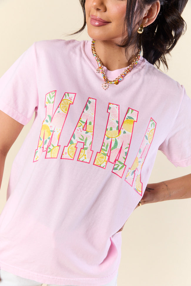 Women's Light Pink Graphic Tee with Mama Lemons Print - Soft Cotton Casual T-Shirt for Everyday Wear, Street Style & Summer Outfits