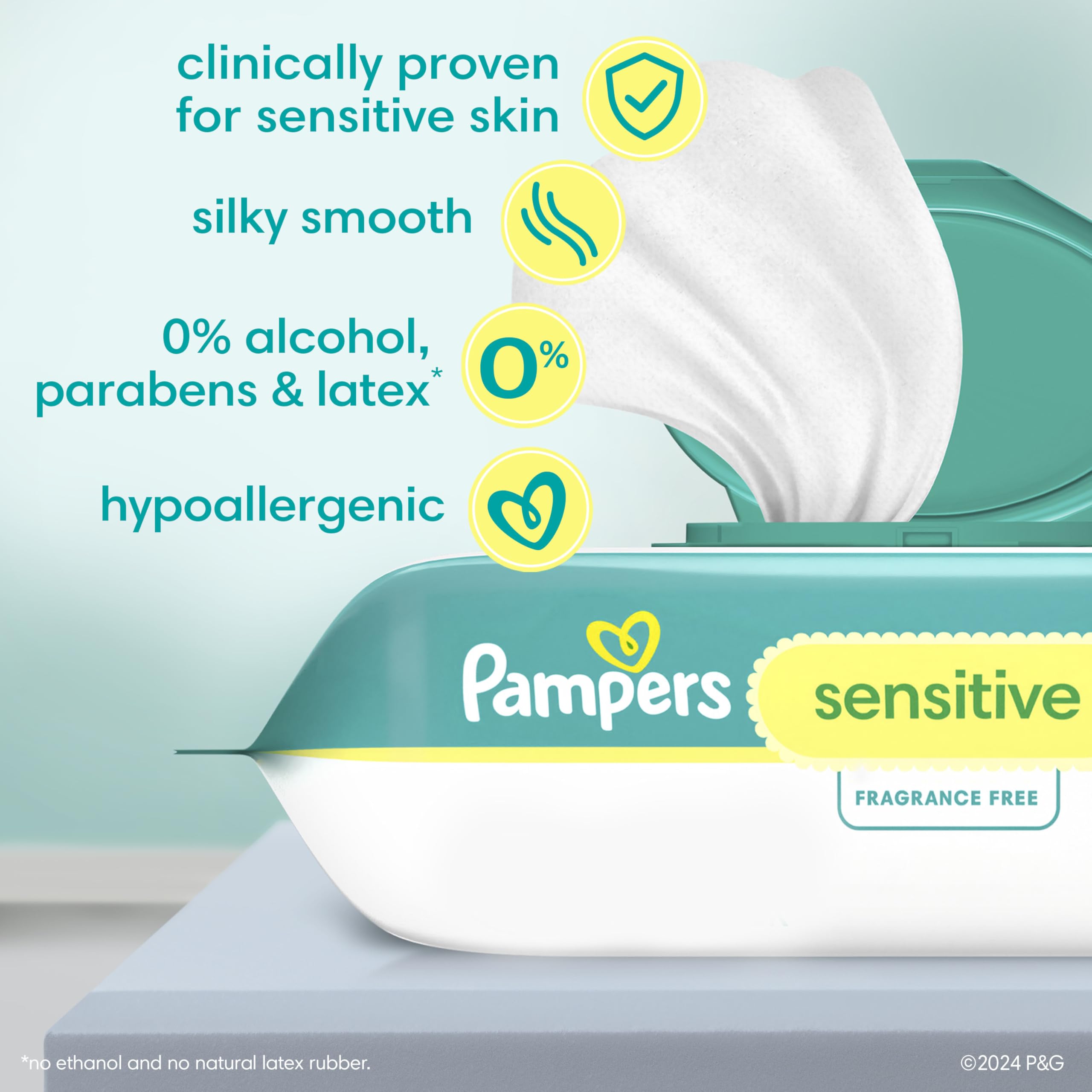 Pampers Sensitive Baby Wipes - Fragrance Free, Hypoallergenic, 12 Pop-Top Packs (1008 Count) | Gentle for Newborn Skin, Diaper Changes & On-The-Go Cleaning