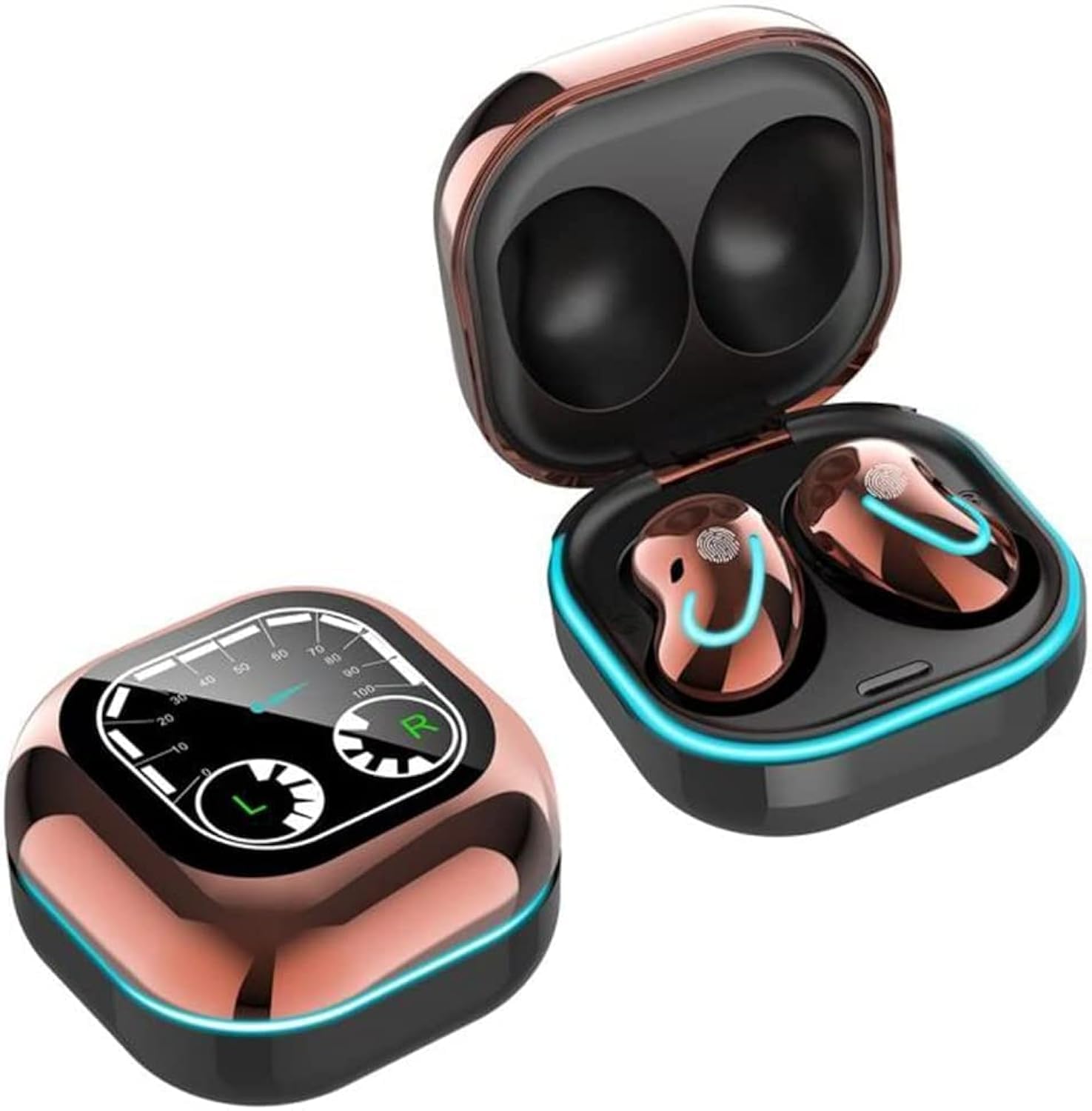 Acuvar Wireless Bluetooth 5.1 Earbuds with Microphone - IPX4 Waterproof In-Ear Headphones, Rechargeable Micro USB, Smart LED RGB Case for Android & iOS Smartphones (Rose Gold) - Perfect for Workouts, Commuting & Travel