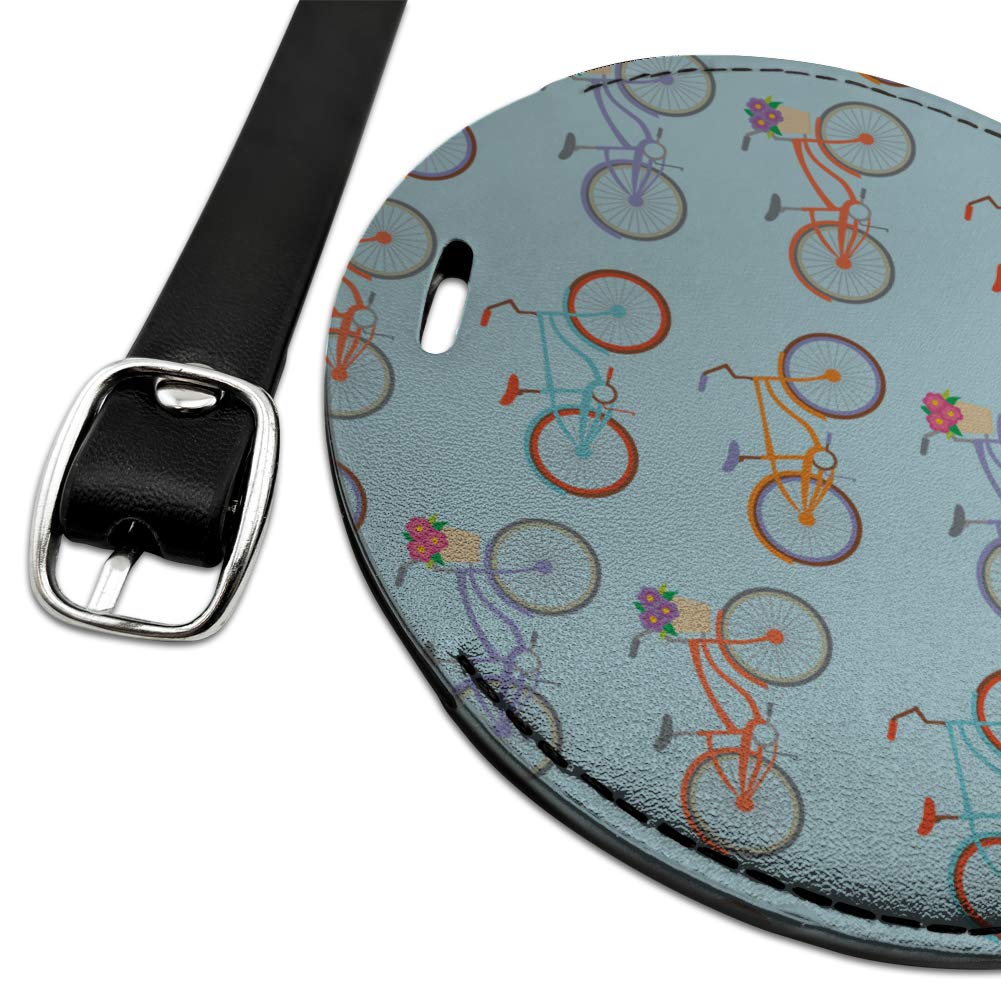 Vintage Leather Luggage Tag with Bicycle Pattern - Round Carry-On ID Tag for Suitcases, Backpacks & Travel Bags - Perfect for Business Trips, Vacations & Commuting