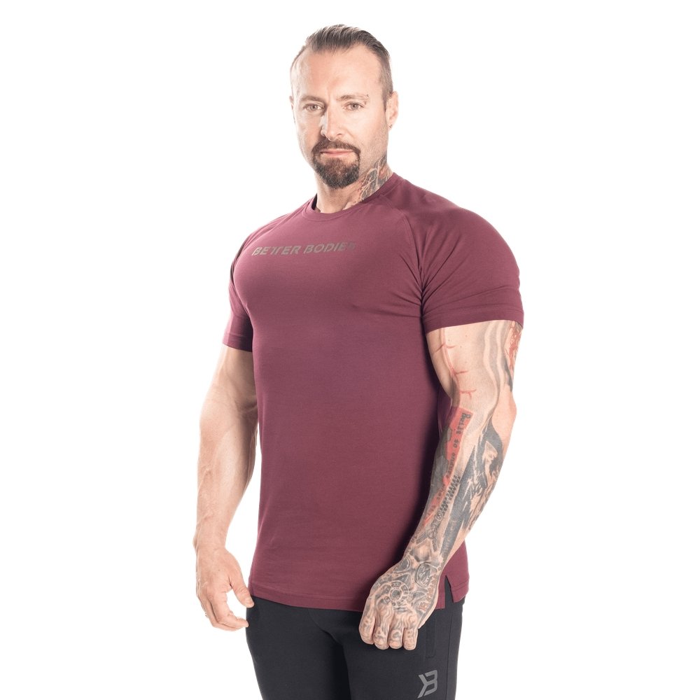 Better Bodies Gym Tapered Tee - Premium Workout T-Shirt for Men (Maroon) | Comfortable Training Apparel for Gym, Running & Fitness
