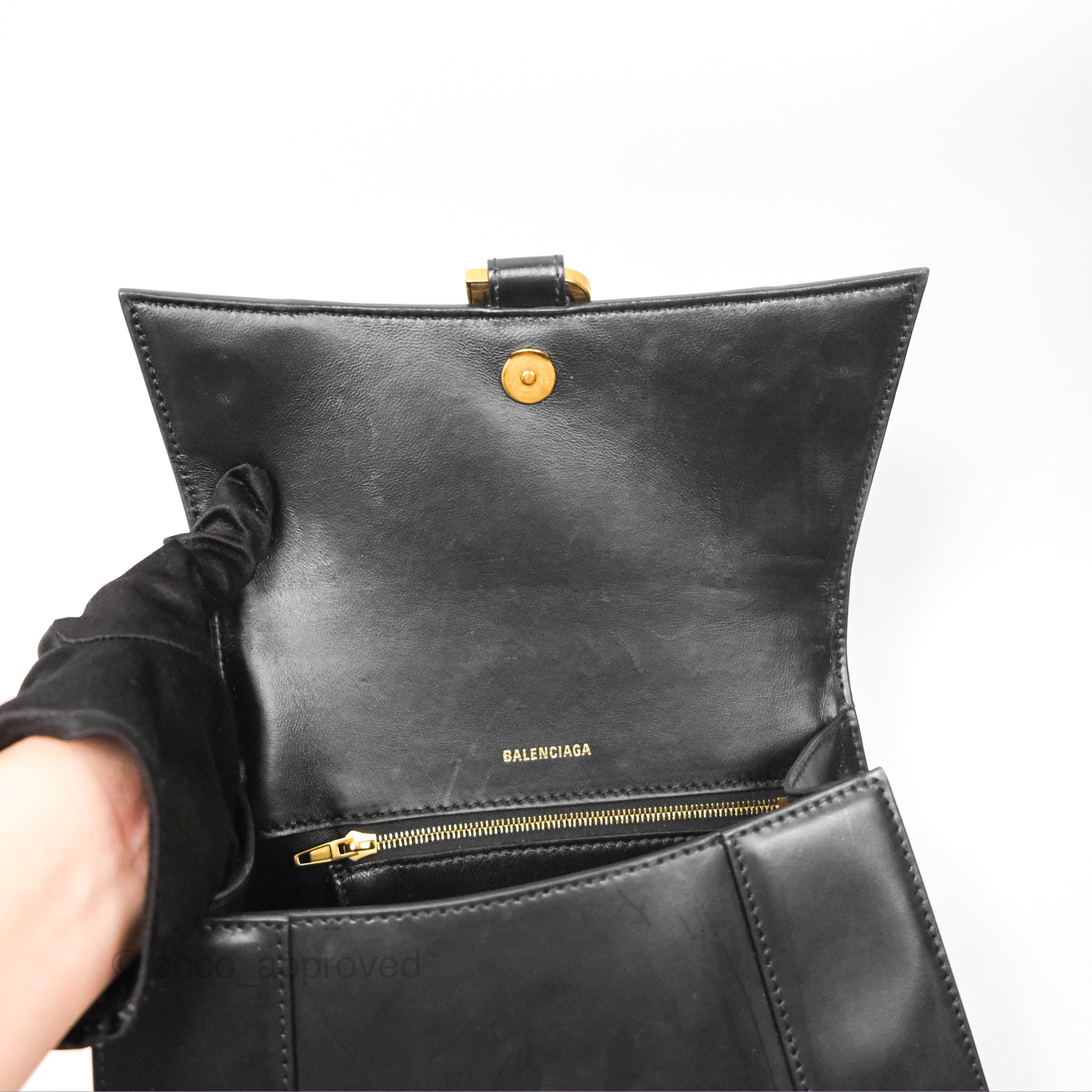 Balenciaga Small Hourglass Top Handle Bag in Black Box Calfskin Leather - Luxury Handbag for Women, Perfect for Work, Evening Events & Travel Accessories