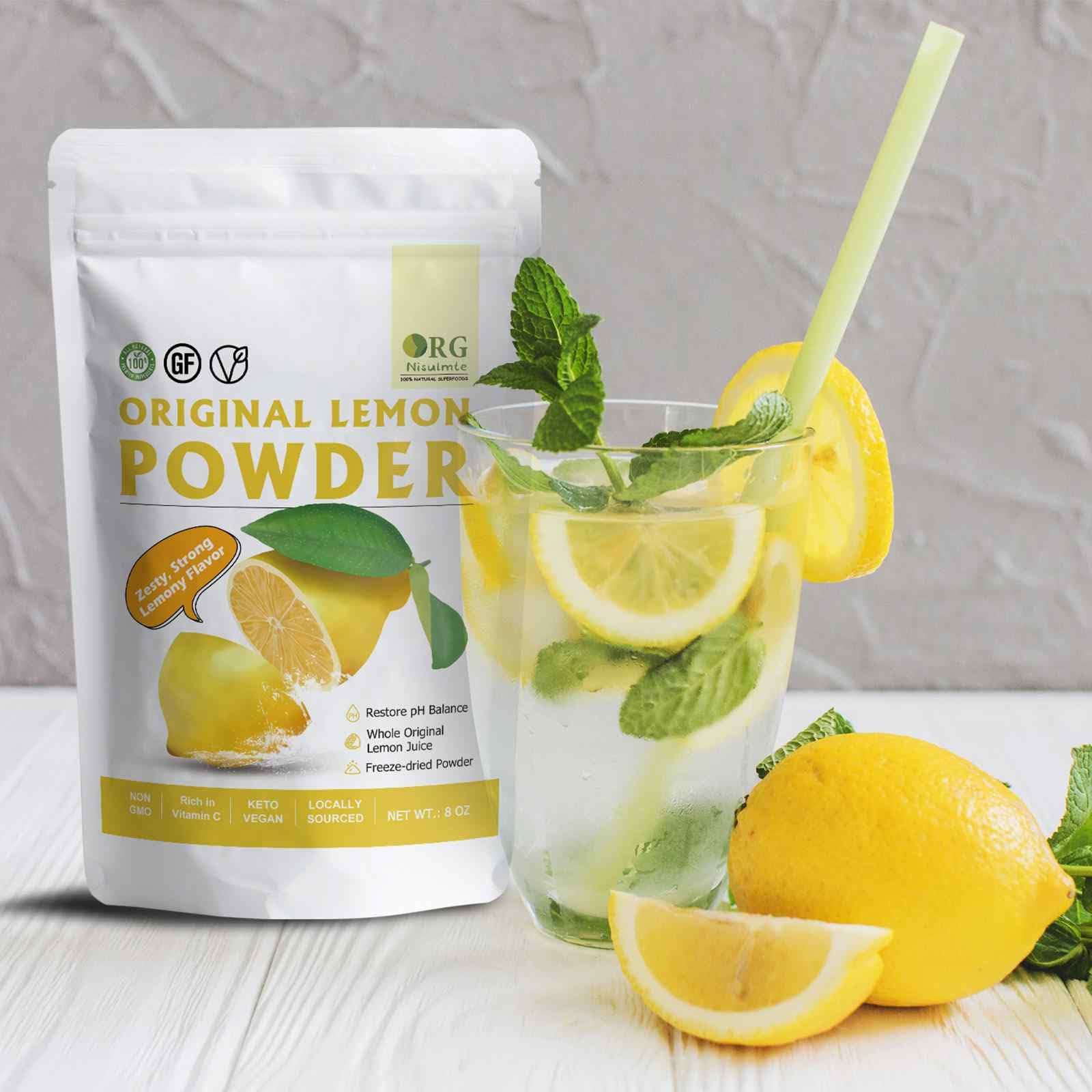 Premium Freeze-Dried Lemon Powder - 100% Natural Whole Lemon Juice Powder, Strong Lemony Flavor, 8oz (227g) - Perfect for Baking, Cooking, Beverages & Cocktails