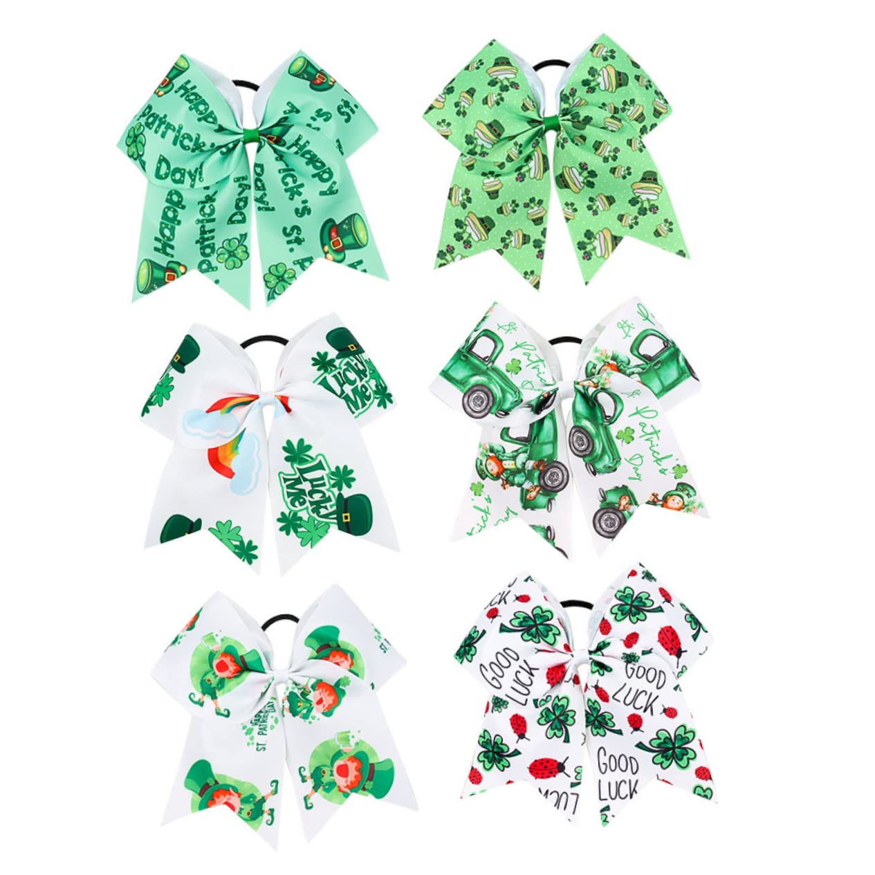 6 Pack Girls Hair Bows - St Patrick's Day Hair Ties for Kids & Toddlers