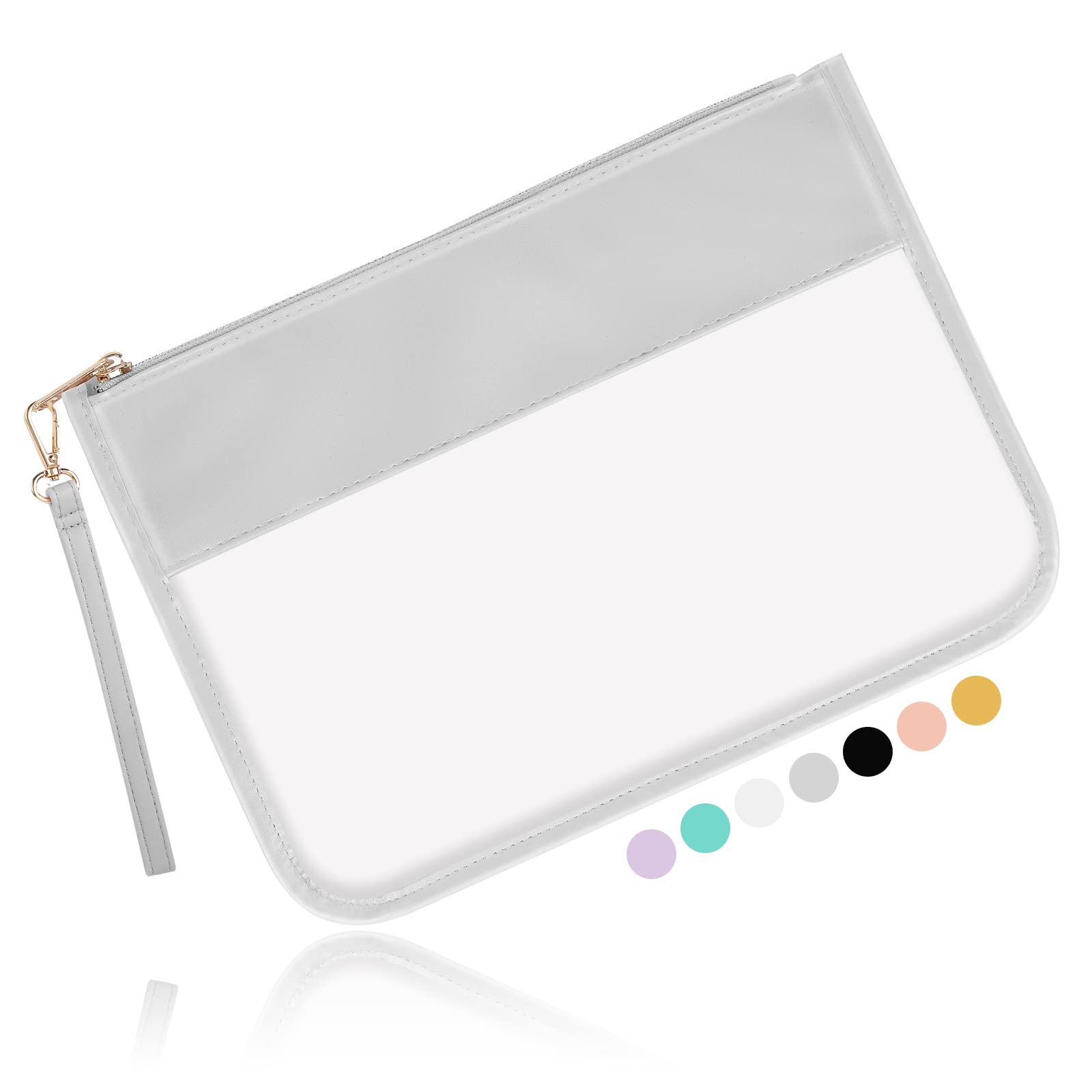 Iqimott Clear Zipper Pouch - DIY Transparent Makeup Cosmetic Bag for Women & Girls, Chenille Letter Travel Toiletry Organizer (Grey) | Perfect for Travel, School, Gym & Daily Essentials Storage
