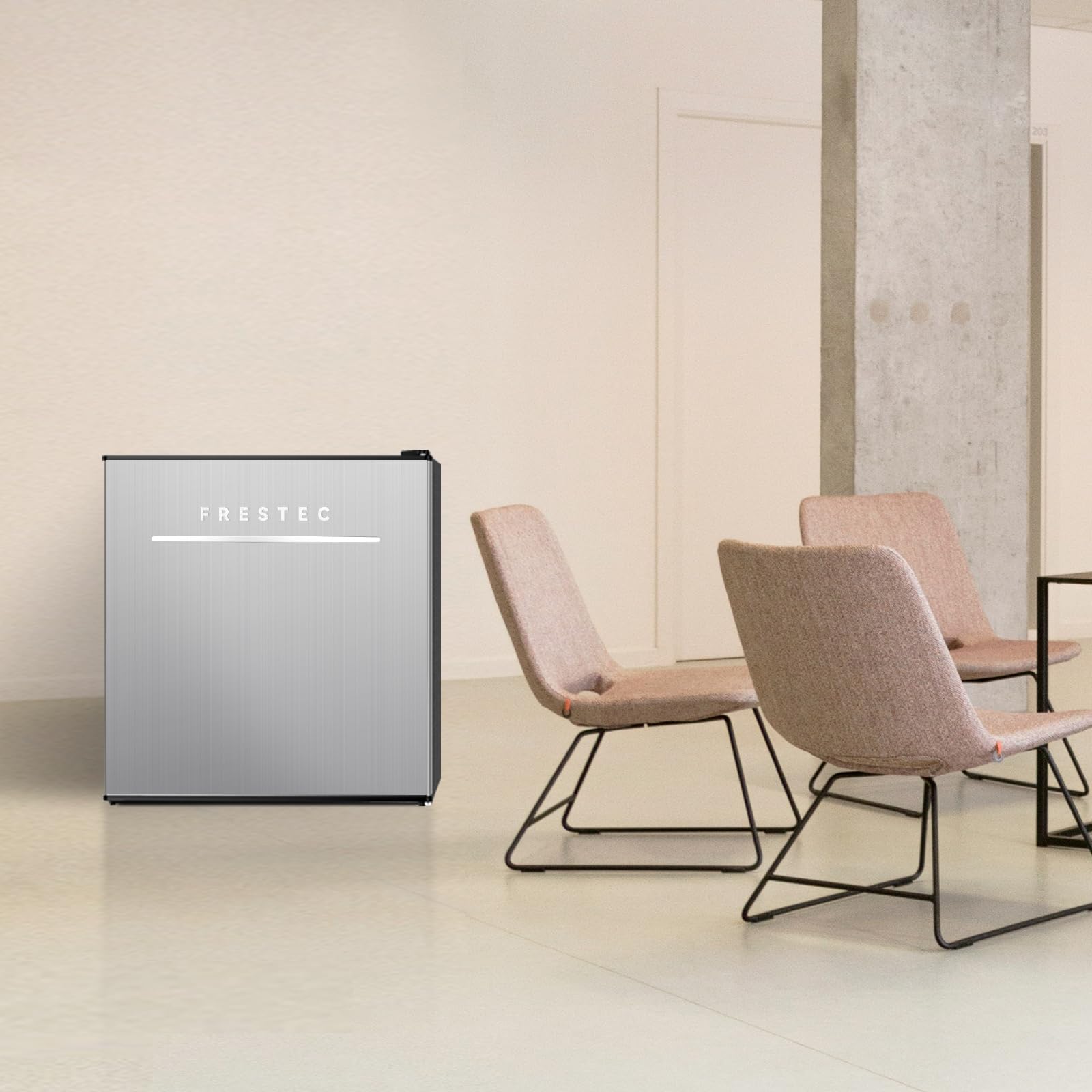 Frestec 1.7 Cu.Ft Compact Mini Fridge with Freezer - Stainless Steel Small Refrigerator for Dorm, Office, Apartment & Bedroom | Perfect for Snacks, Drinks & Personal Food Storage