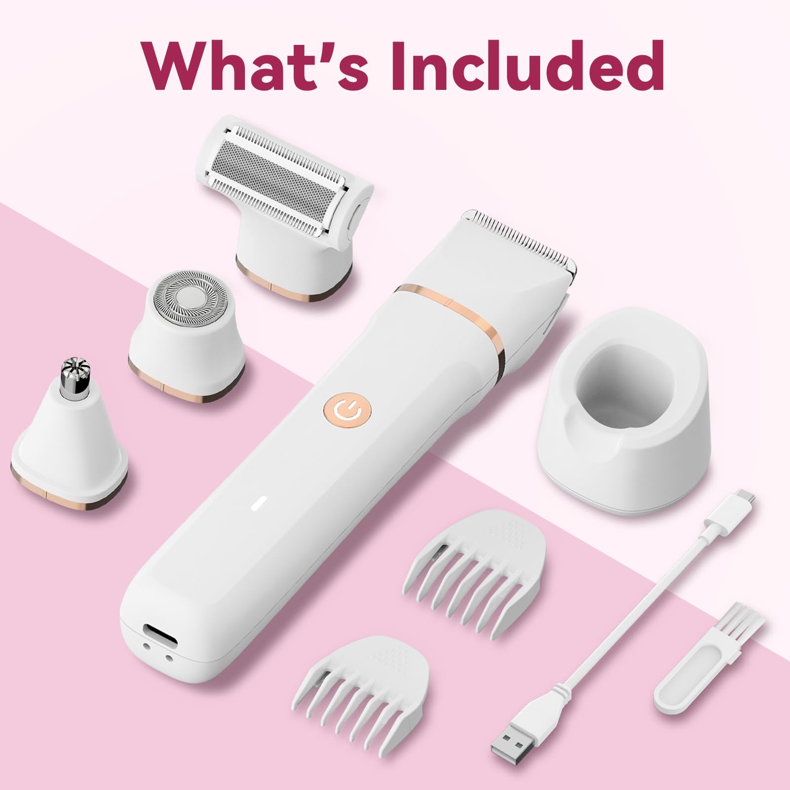 4-in-1 Electric Bikini Trimmer for Women - Waterproof Pubic Hair Shaver, Facial Hair Remover & Nose Trimmer with Replaceable Razors | Rechargeable Women's Grooming Kit for Travel, Gym & Home Use
