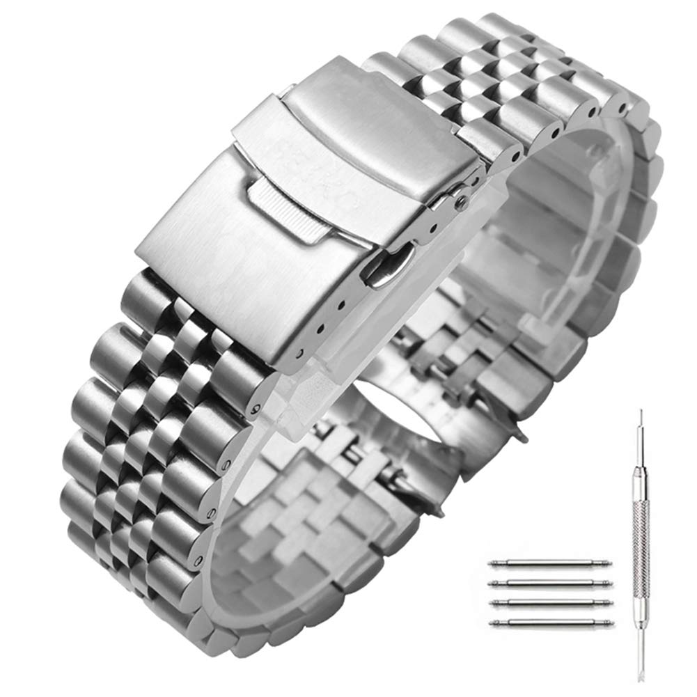 Premium Curved Stainless Steel Watch Band - Adjustable Metal Bracelet Strap with Secure Buckle Clasp | Perfect for Apple Watch, Samsung Galaxy & Smart Watches | Dress, Sports & Everyday Wear