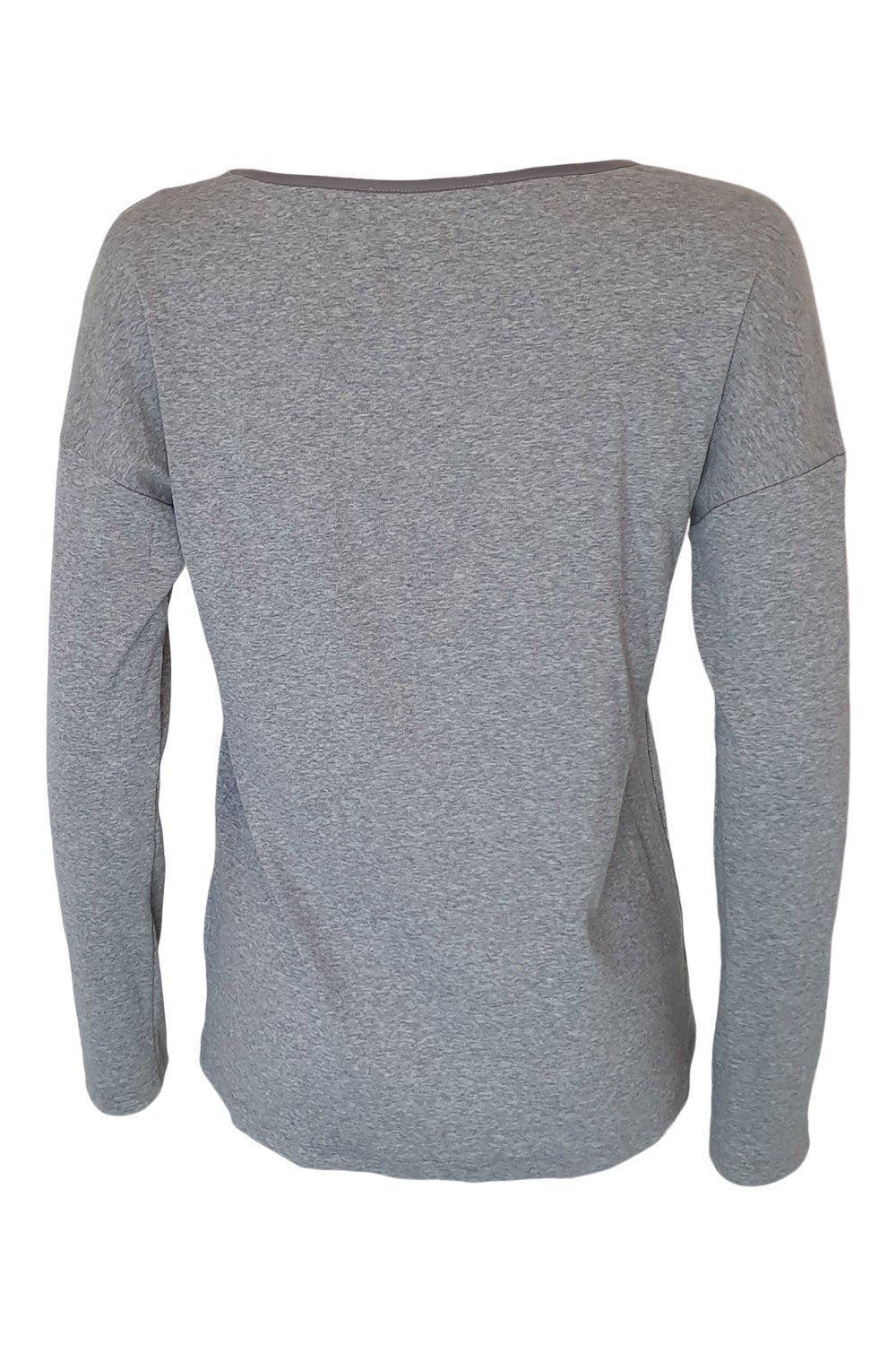 FABIANA FILIPPI Grey Linen Cotton Blend Long Sleeve Women's Top (Large) - Perfect for Casual Outings, Office Wear & Layered Outfits