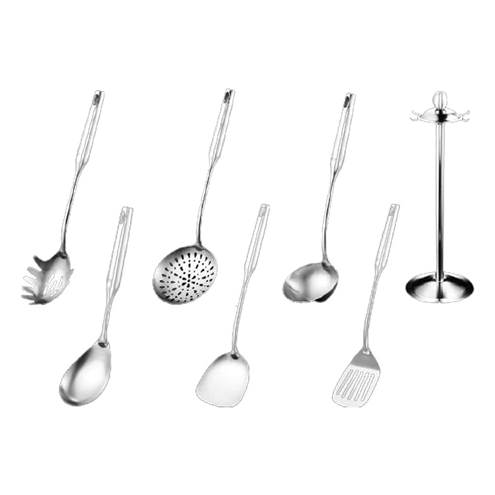 Premium 6-Piece Stainless Steel Kitchen Utensil Set - Non Stick, Heat Resistant Cooking Tools with Holder - BPA Free, Easy to Clean - Perfect for Sauteing, Frying, Baking & Everyday Cooking