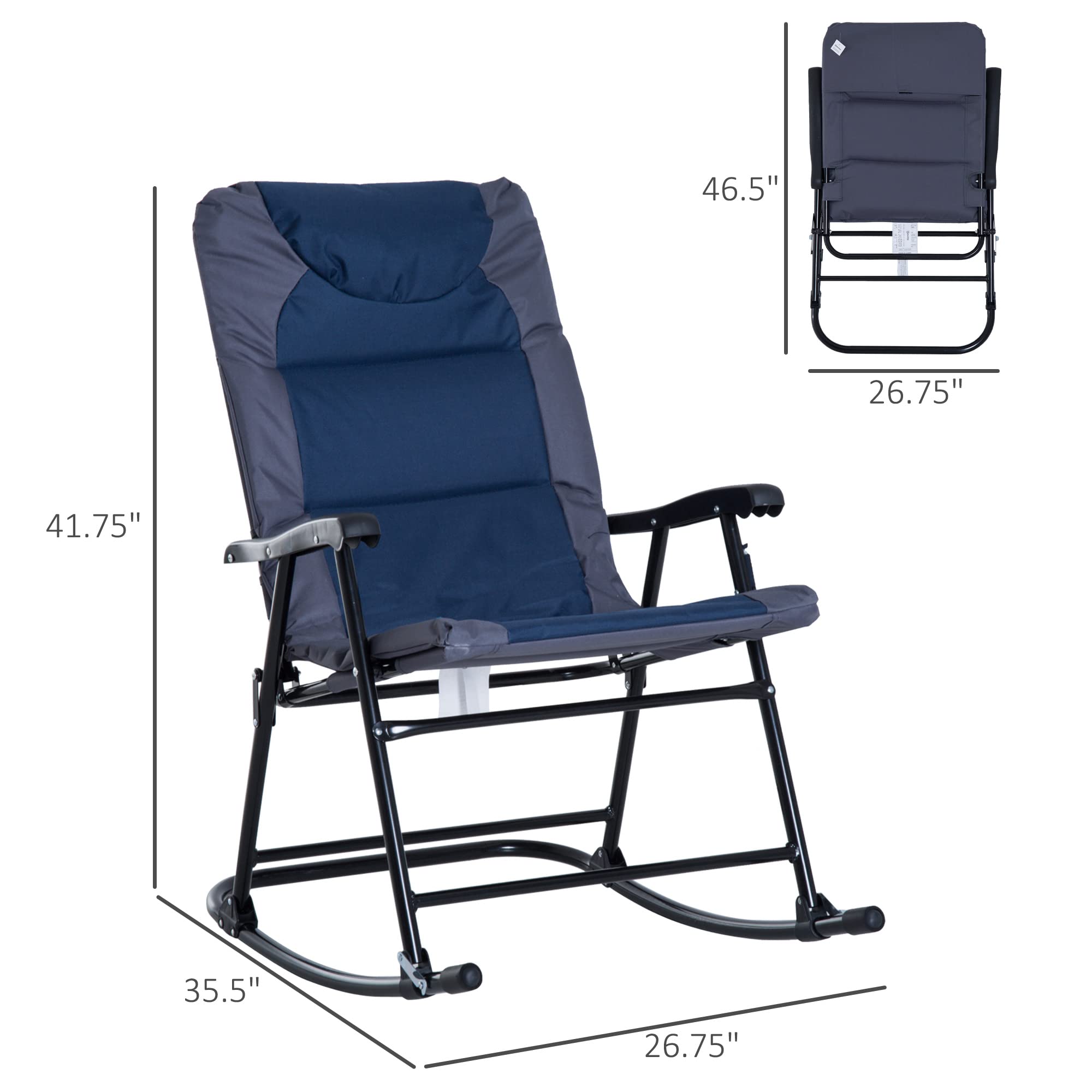 Outsunny 2-Piece Outdoor Patio Furniture Set with 2 Folding Padded Rocking Chairs - Bistro Style for Porch, Camping, Balcony, Backyard - Navy Blue - Perfect for Relaxing, Entertaining & Outdoor Dining