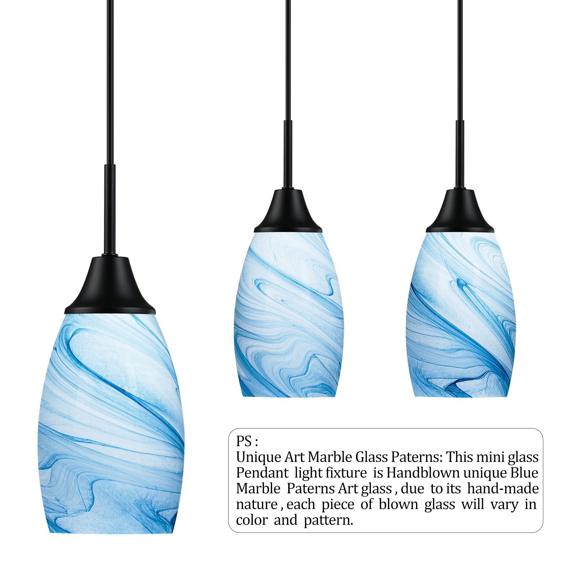 Viinew 3-Pack Mini Blue Marble Glass Pendant Light - 4.72