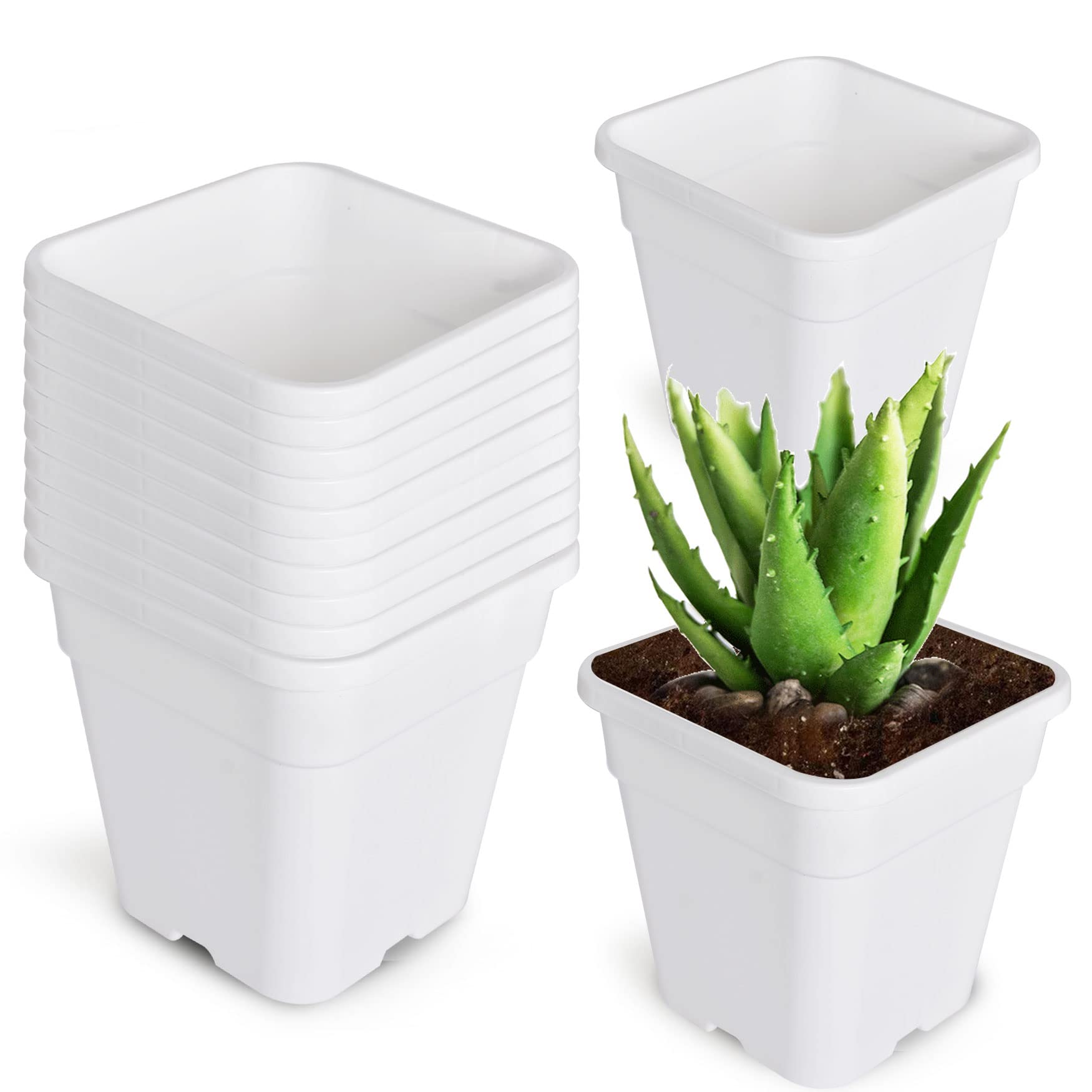 10 Pcs 10 Gallon Square Plastic Plant Pots - Flexible Nursery Planter for Flowers, Vegetables, Succulents - Indoor & Outdoor Gardening, Greenhouses, Landscaping (White)