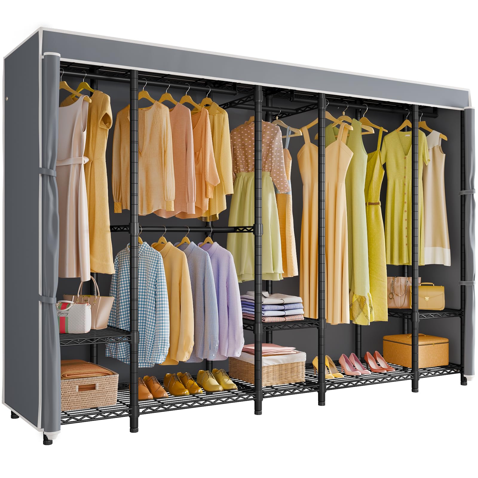 VIPEK V50C Extra Large Covered Clothes Rack - Heavy Duty Freestanding Wardrobe with Grey Fabric Cover | Portable Closet Organizer for Hanging Clothes, Jackets & Dresses | Perfect for Bedroom, Closet, Laundry Room or Dorm Organization
