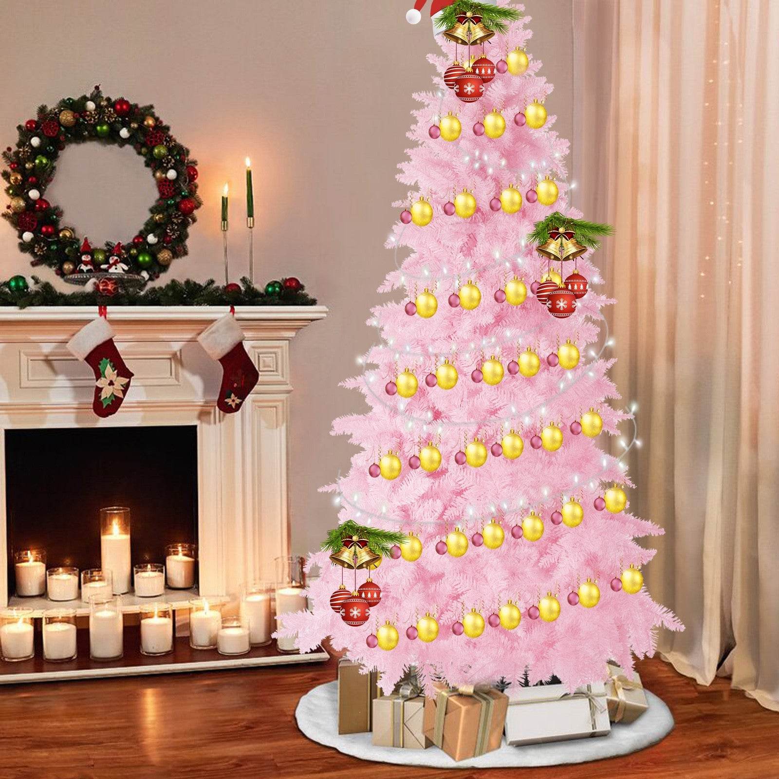 8ft Pink Artificial Christmas Tree - Kawaii Style Holiday Decor for Home, Office & Party | Fluffy Branches & Easy Setup