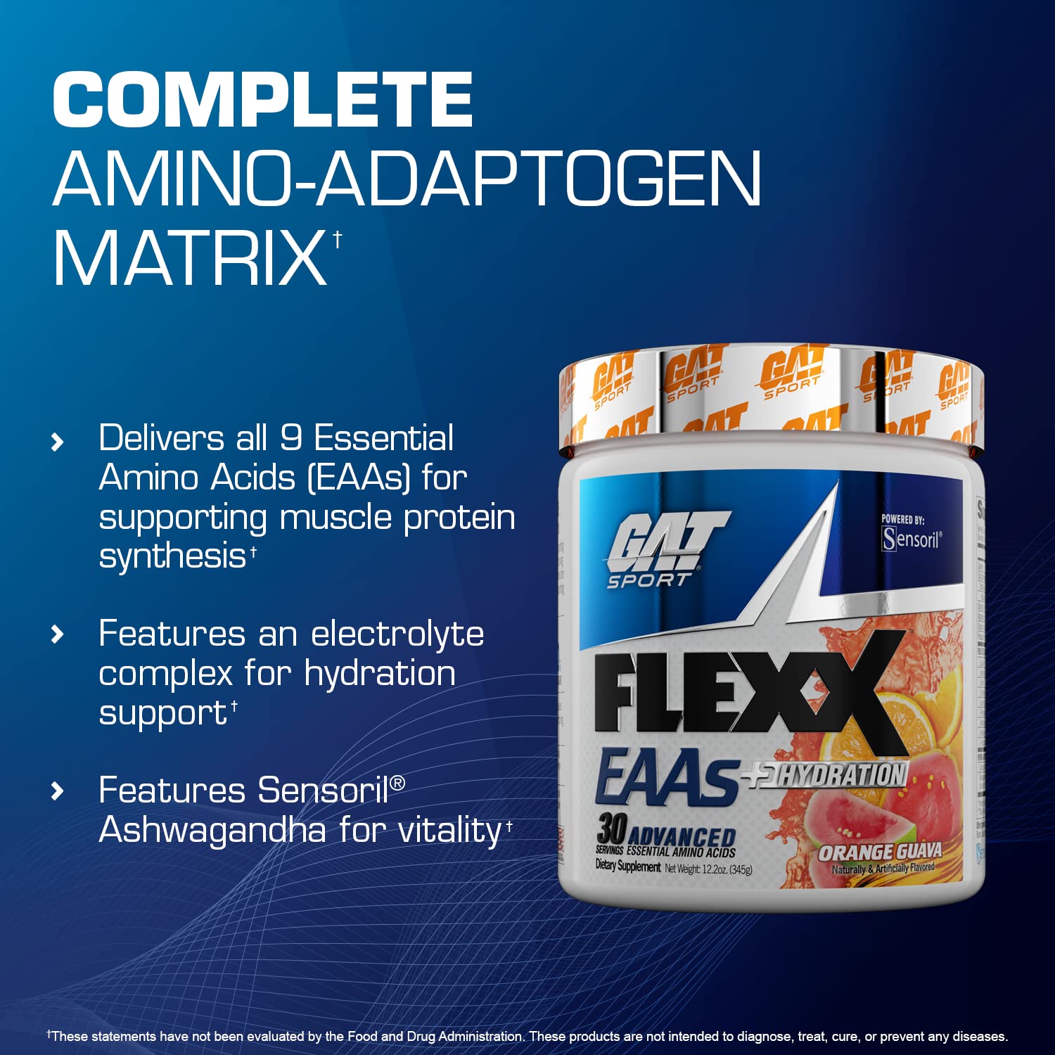 GAT SPORT Flexx EAAs + Hydration - Premium Essential Amino Acid Supplement with Electrolytes, 30 Servings Strawberry Mango Flavor | Post-Workout Recovery & Hydration for Athletes & Fitness Enthusiasts