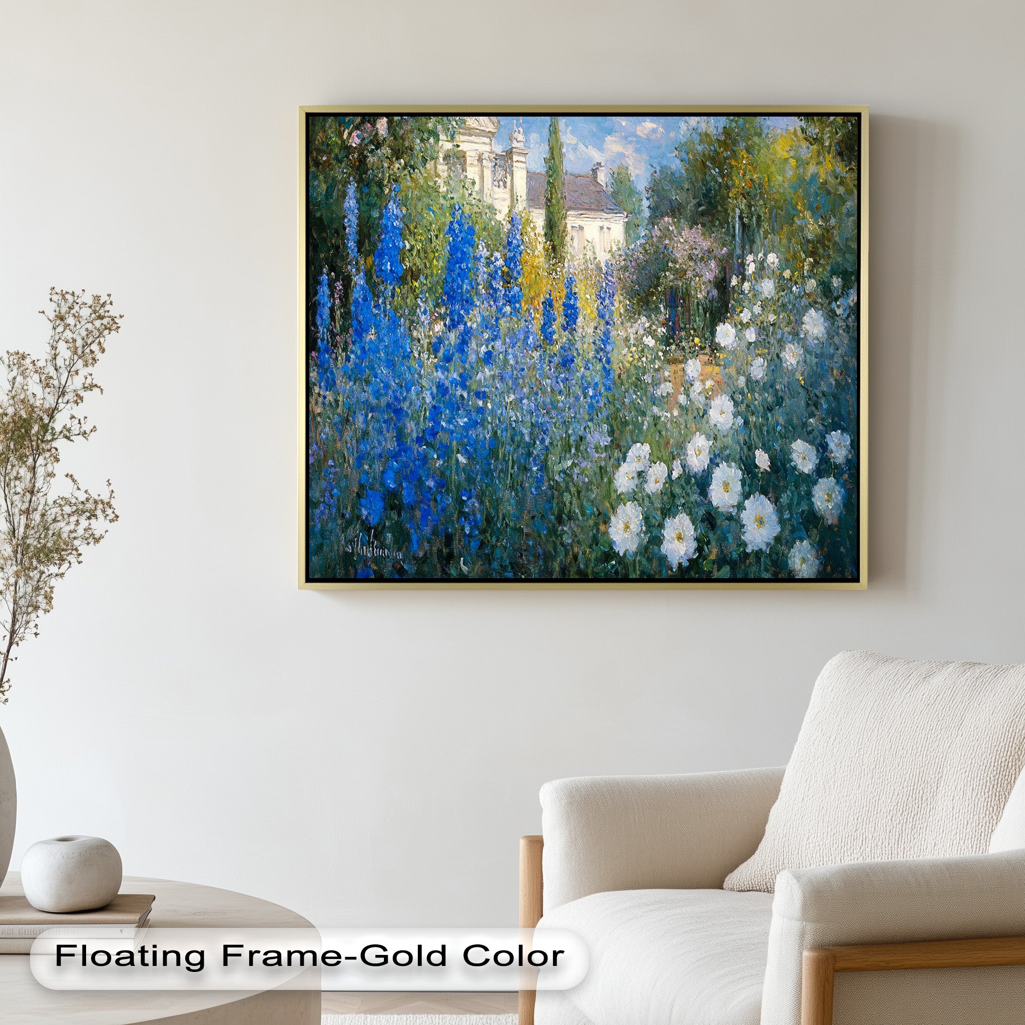 Blue Delphinium Impressionist Oil Painting - Handmade Floral Wall Art for Living Room, Bedroom & Office Decor