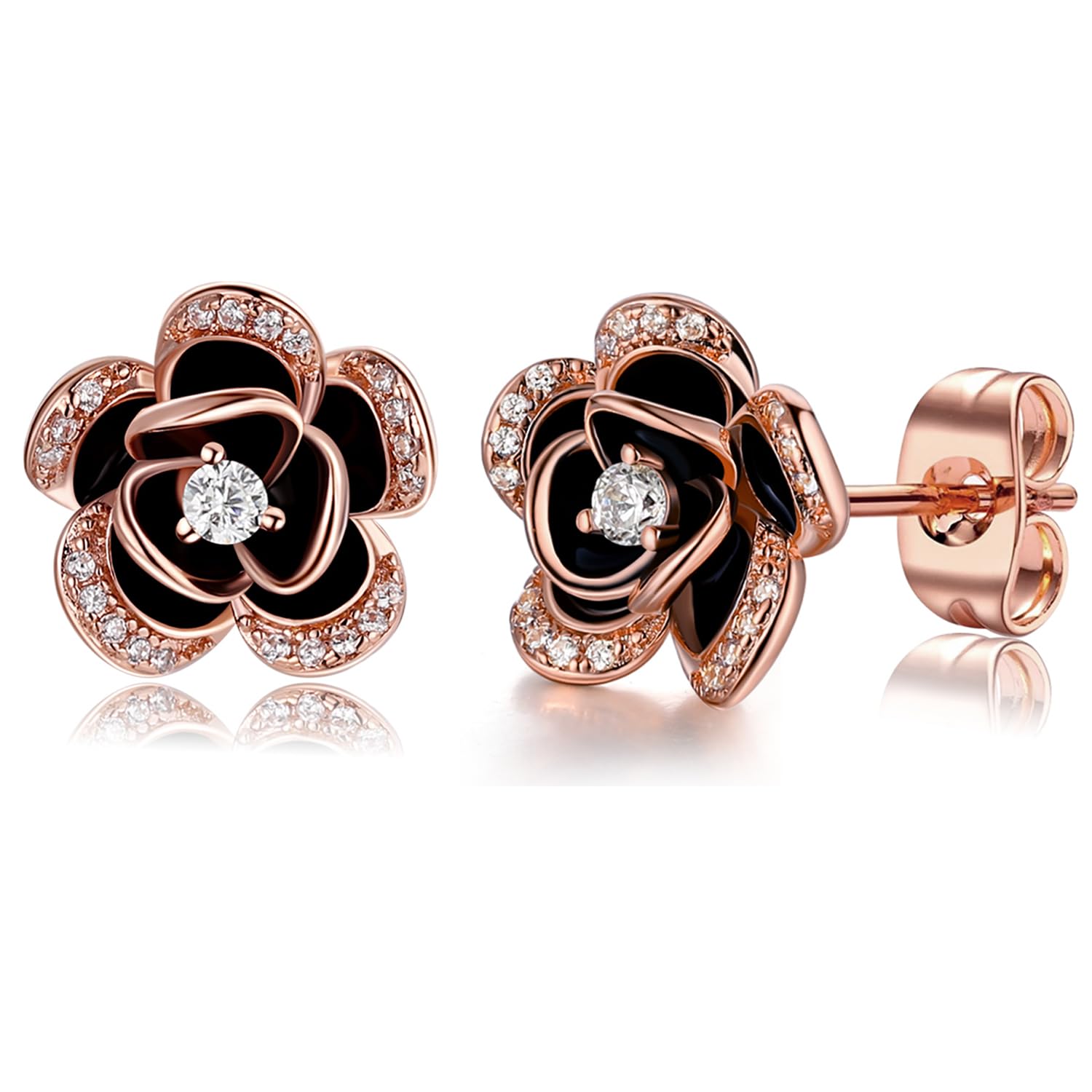 14K Gold Rose Flower Sterling Silver Stud Earrings for Women - Dainty Rose Gold Floral Pearl Earrings | Hypoallergenic, Nickel Free Jewelry Gift for Her | Perfect for Weddings, Date Nights & Special Occasions